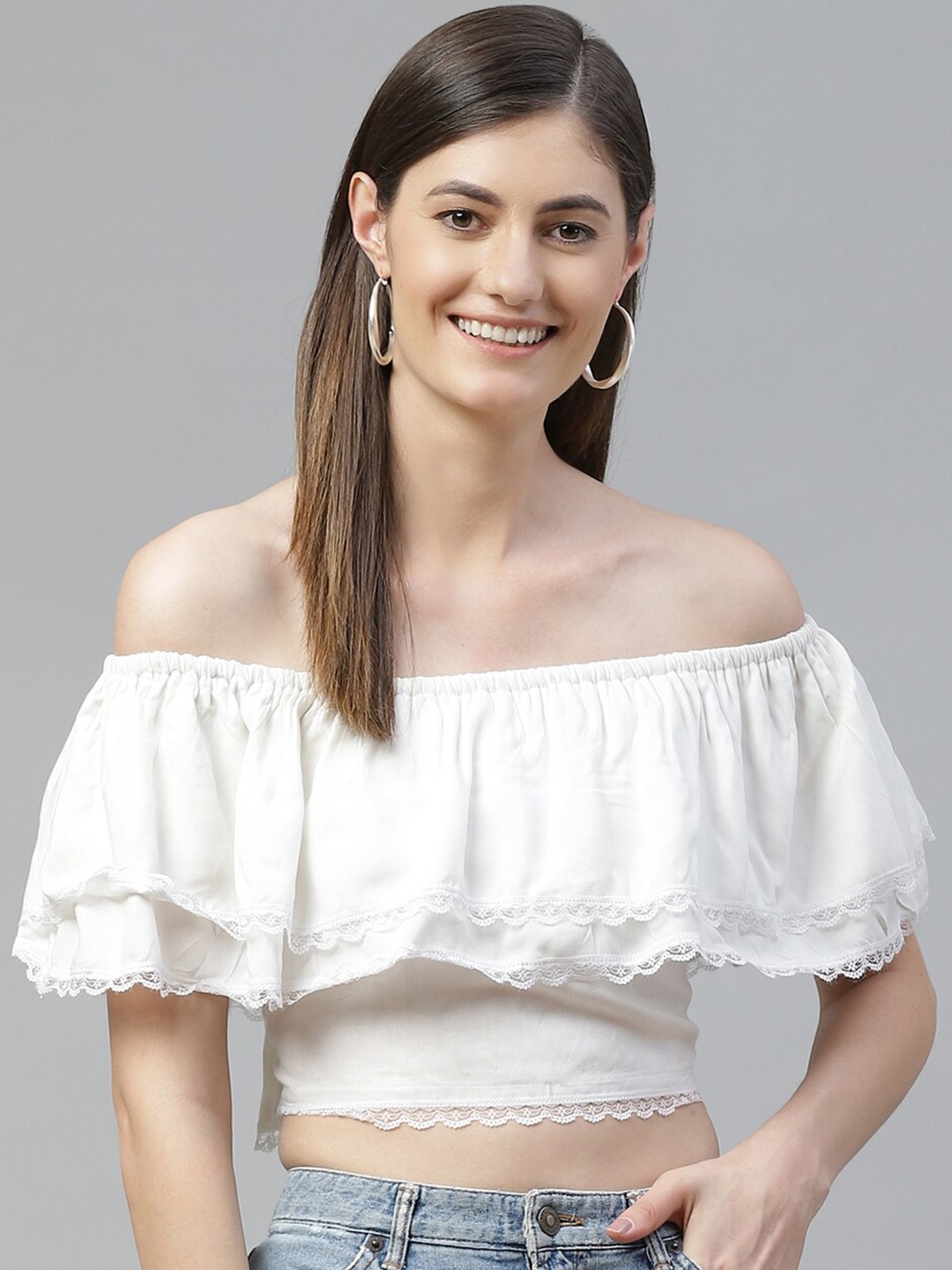 

Sleek Italia Off-Shoulder Cotton Bardot Crop Top, White