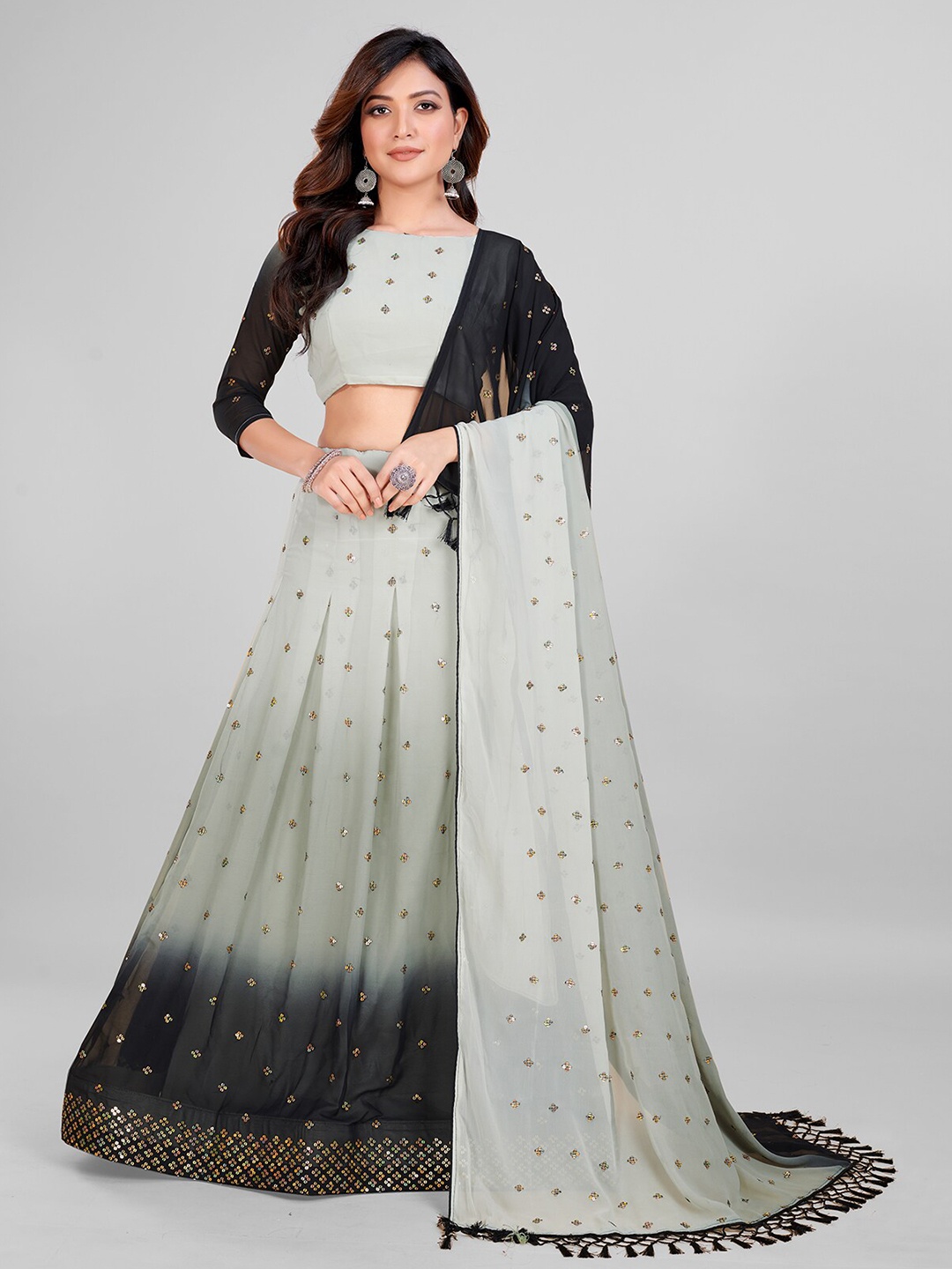 

Mitera Embroidered Sequinned Semi-Stitched Lehenga & Unstitched Blouse With Dupatta, Grey