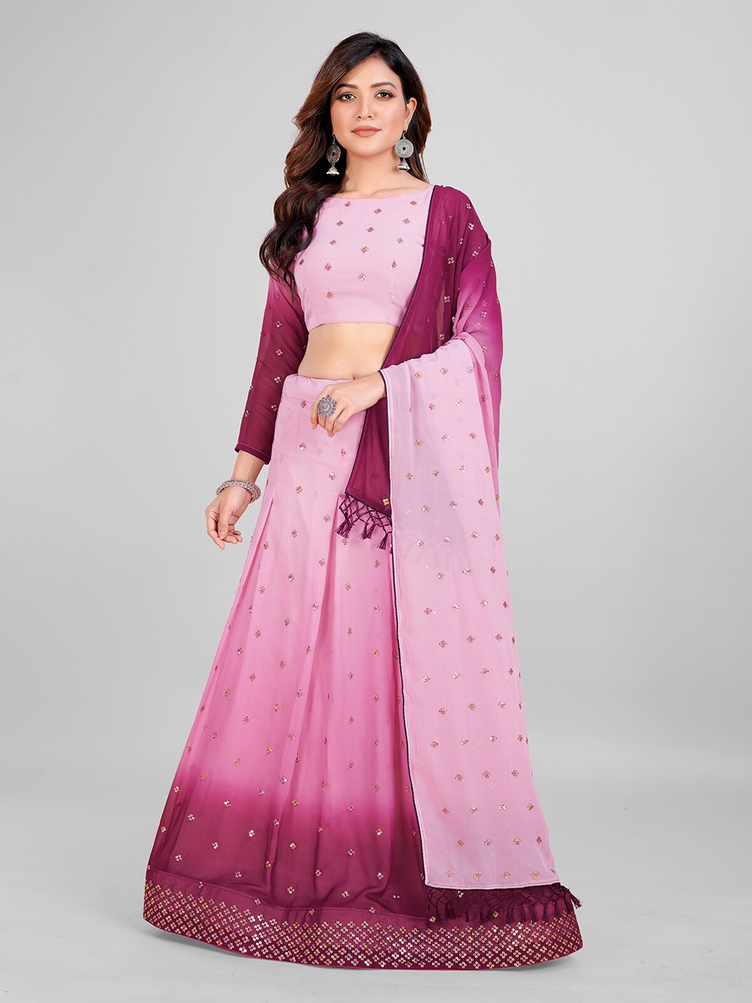 

Mitera Embroidered Sequinned Semi-Stitched Lehenga & Unstitched Blouse With Dupatta, Pink