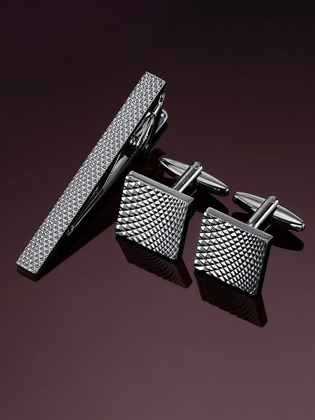 

Peora Set Of 2 Combo of Tie Pin & Cufflinks Set, Grey