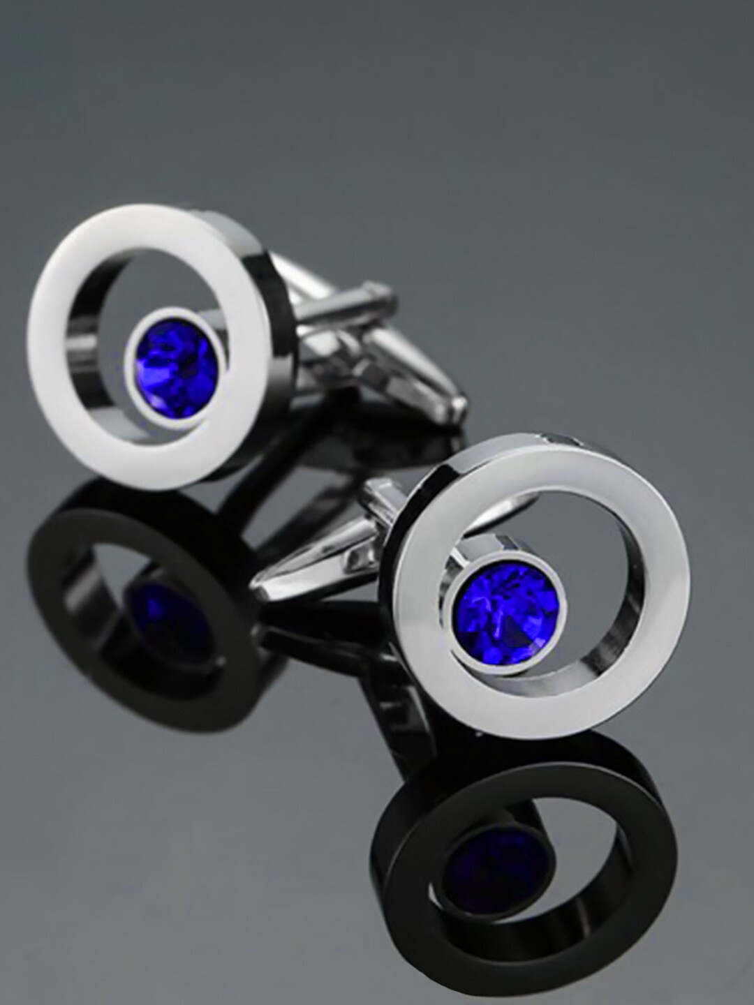 

Peora Silver-Plated Textured Round Shape Cufflinks Set, Blue