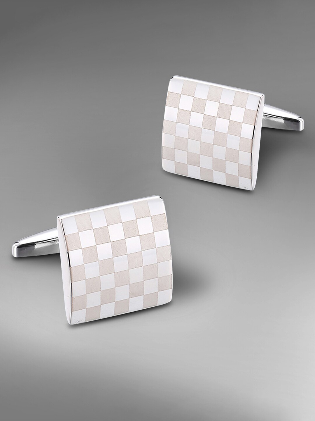 

Peora Men Silver-Plated Checked Square Cufflinks