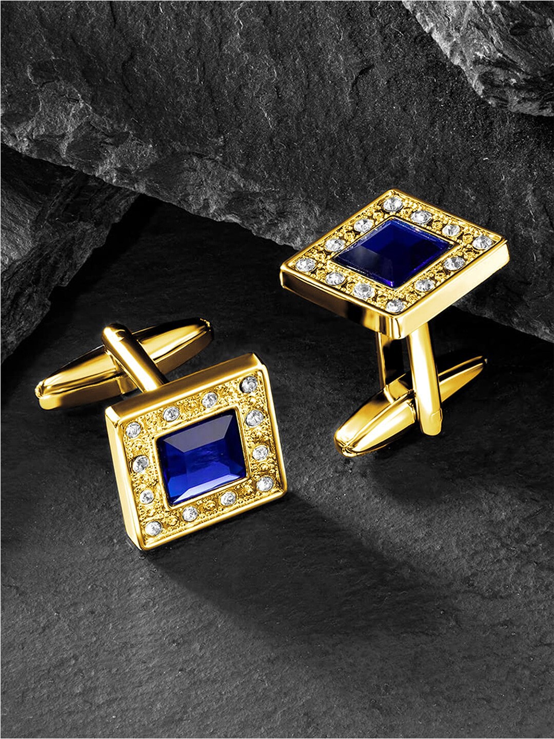 

Peora Gold-Plated Embellished Square Shape Cufflinks Set