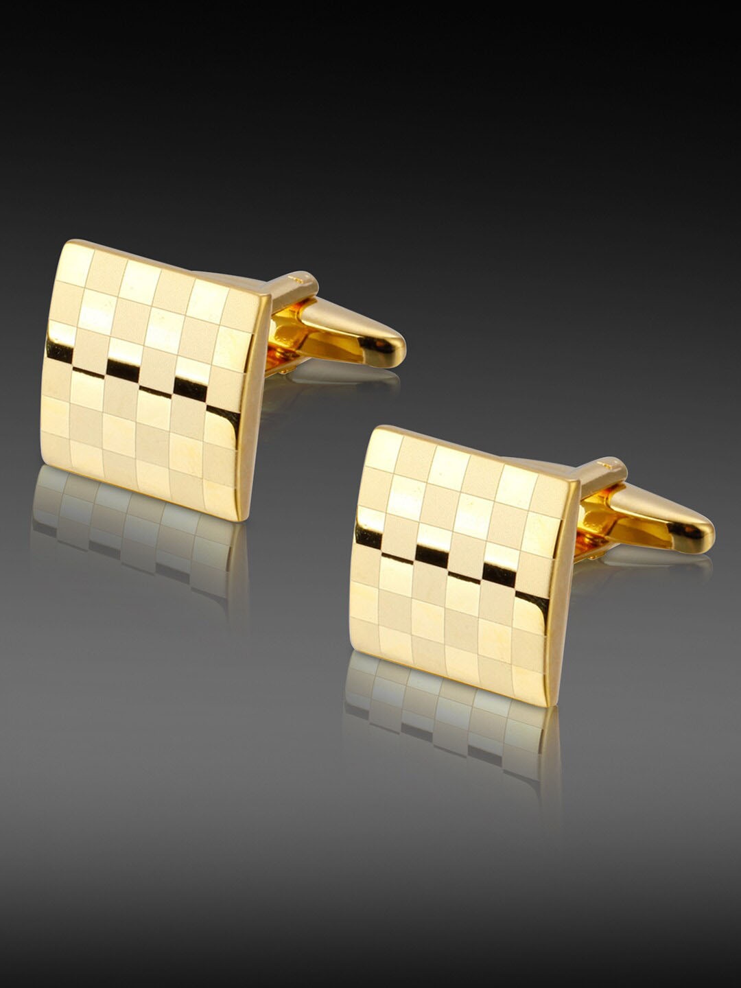 

Peora Men Gold-Plated Textured Square Cufflinks
