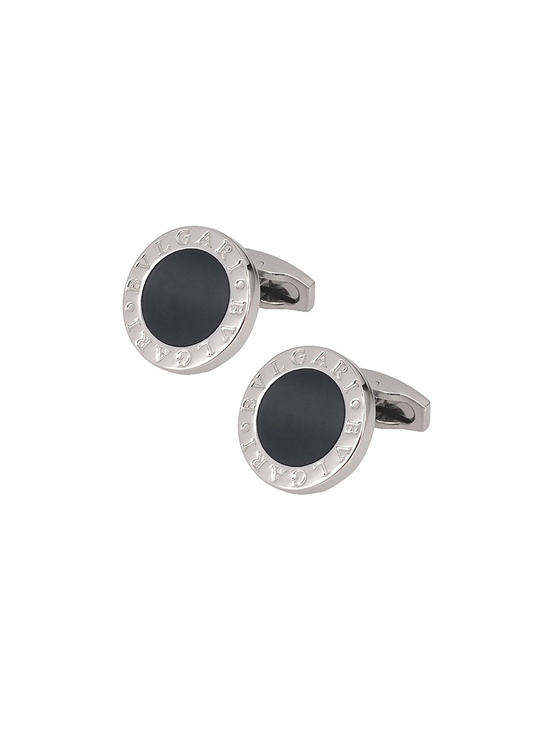 

Peora Men Silver-Plated Textured Round Cufflinks, Black