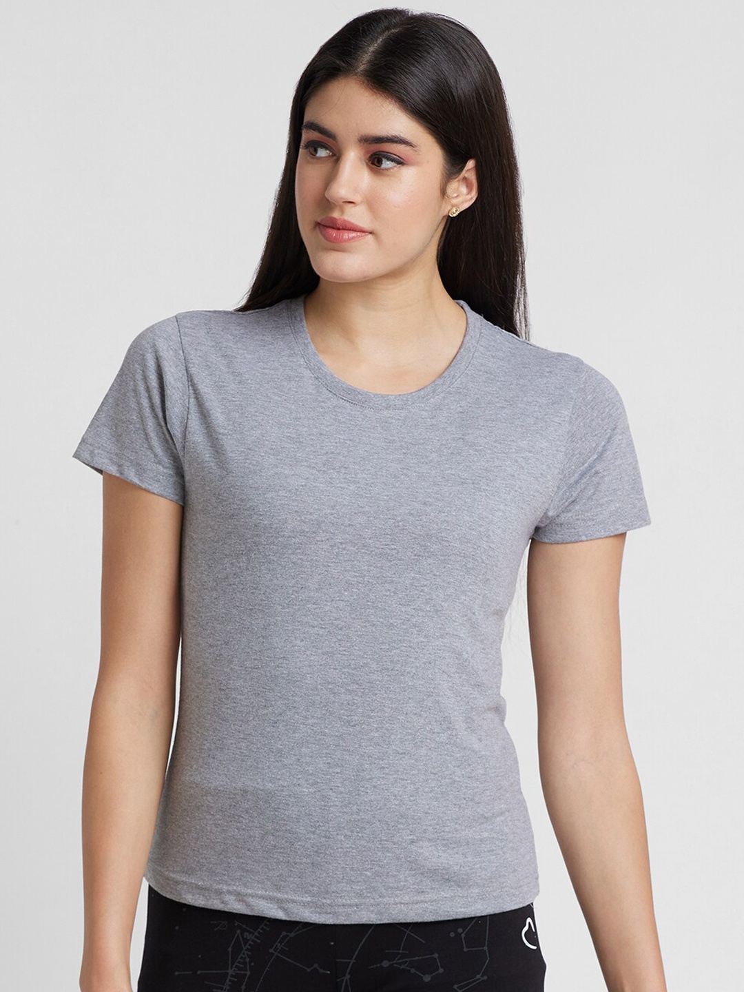 

NOIRA Women Cotton Round Neck Lounge Tshirts, Grey