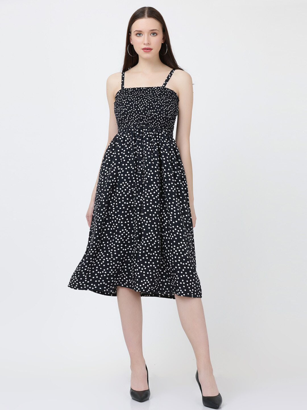 

GRACIT Shoulder Straps Floral Dress, Black