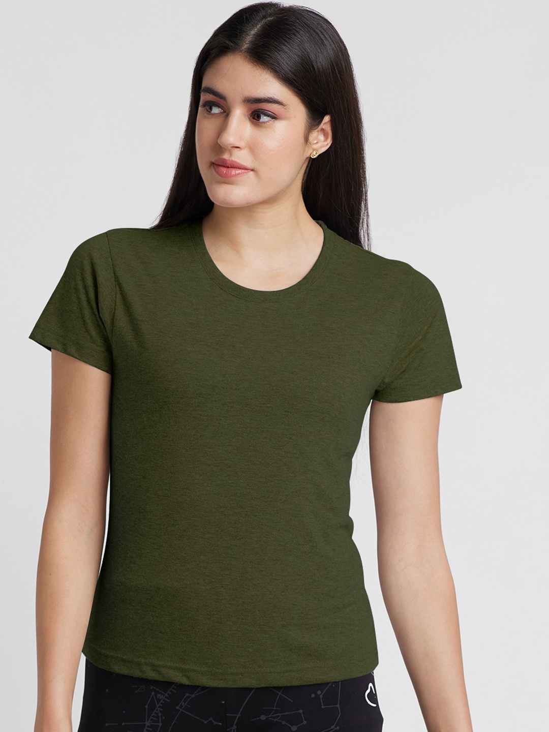 

NOIRA Women Cotton Lounge T-shirt, Olive