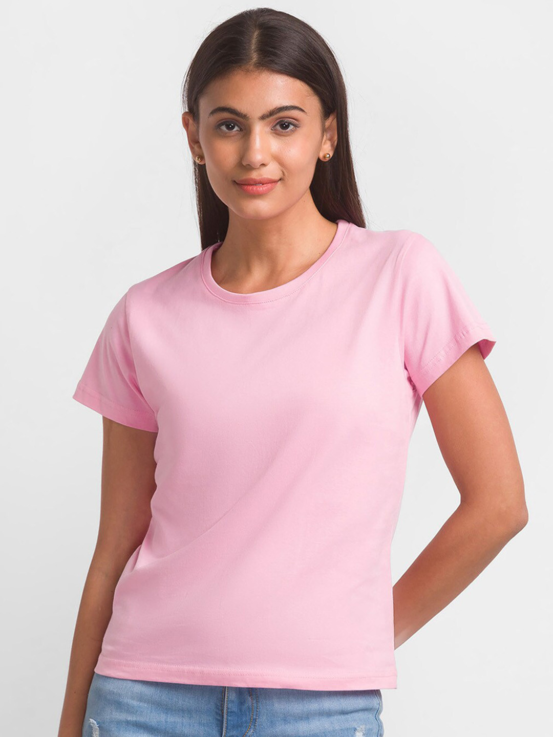 

NOIRA Round Neck Cotton T-shirt, Pink