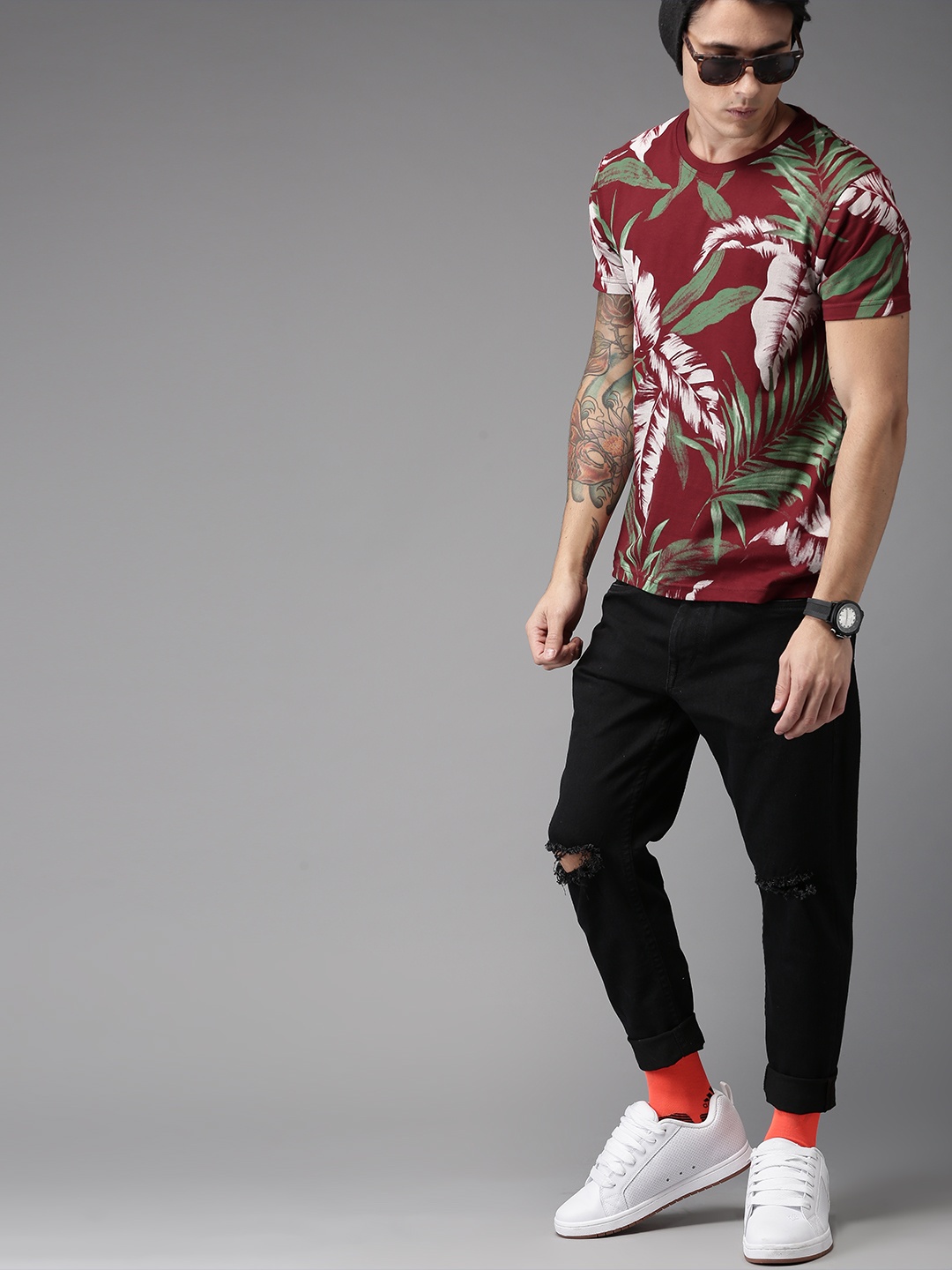 

Moda Rapido Men Maroon Printed Round Neck T-shirt