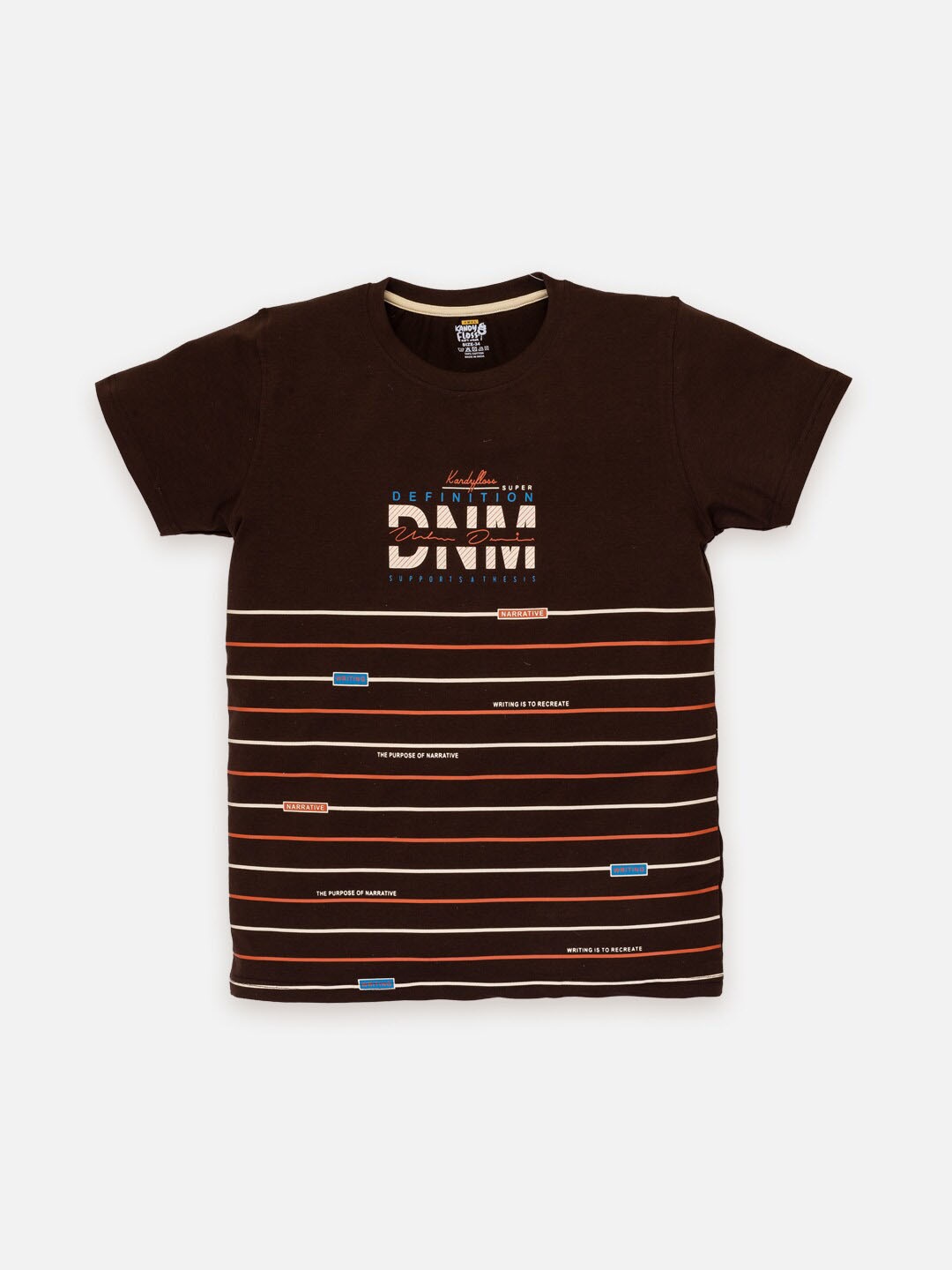 

AMUL Kandyfloss Boys Striped Pure Cotton T-shirt, Brown