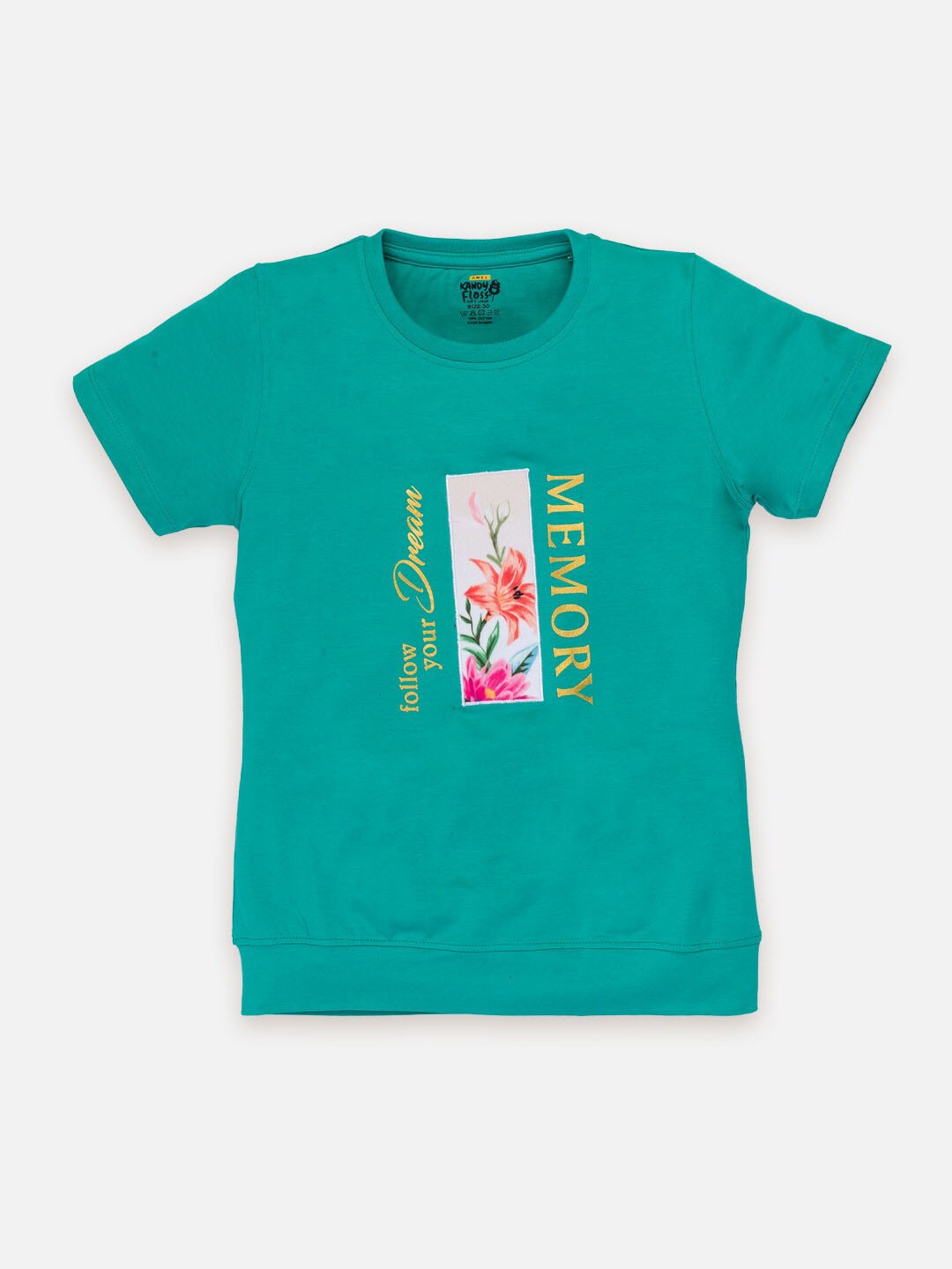 AMUL Kandyfloss Girls Typography Printed Pure Cotton T-shirt, Sea green