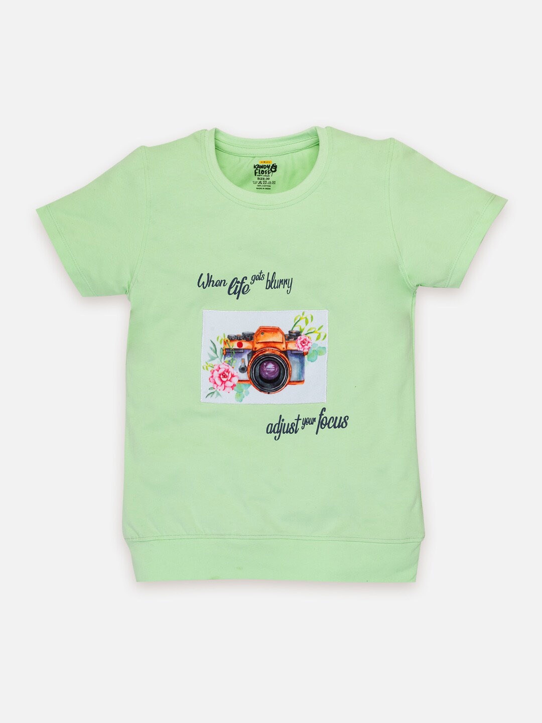 

AMUL Kandyfloss Girls Typography Printed Pure Cotton T-shirt, Green