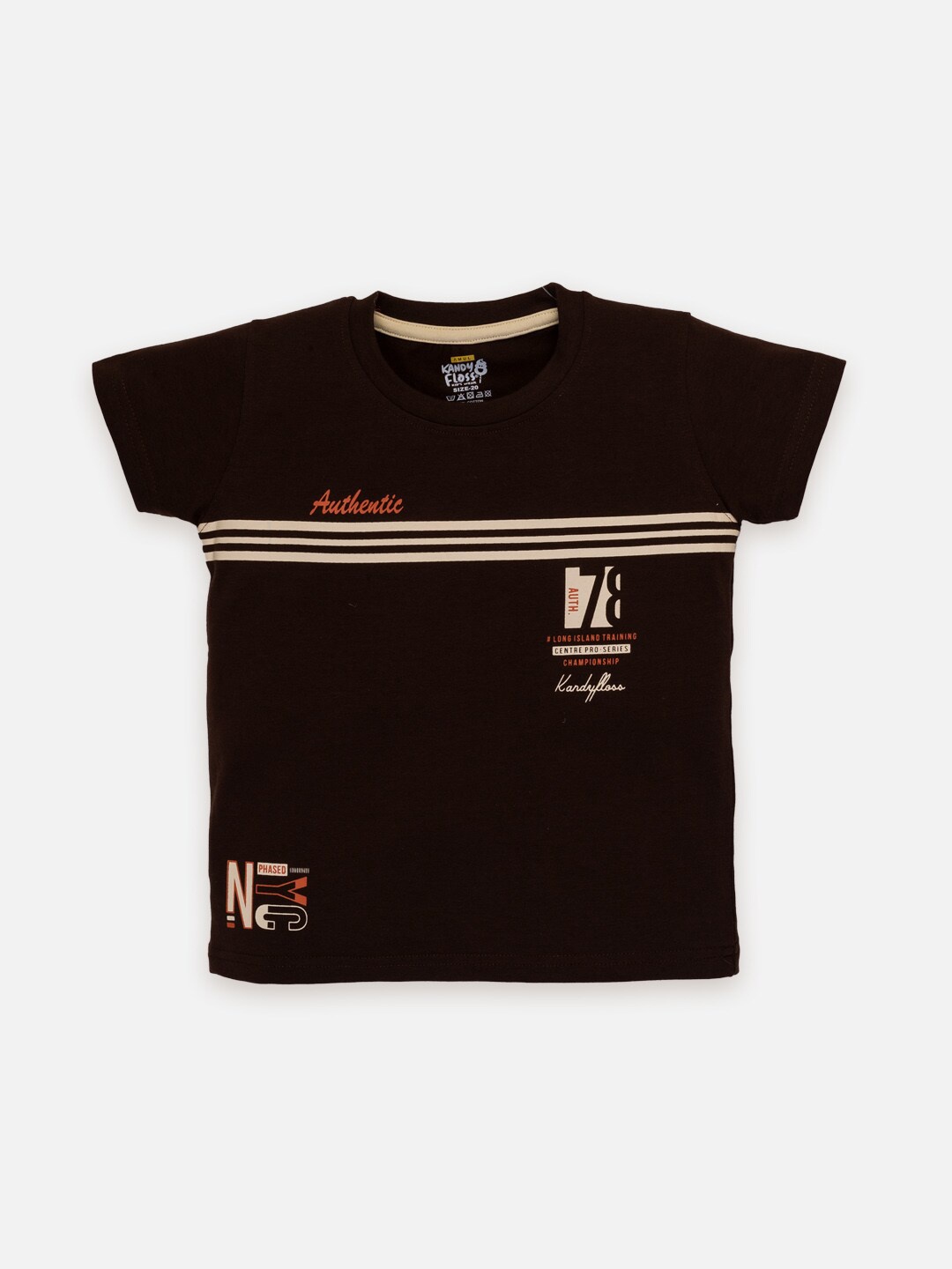 

AMUL Kandyfloss Boys Striped Pure Cotton T-shirt, Brown