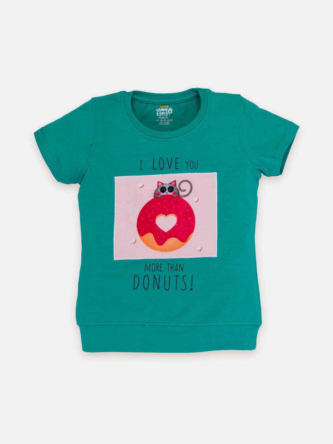 

AMUL Kandyfloss Girls Graphic Printed Pure Cotton T-shirt, Sea green