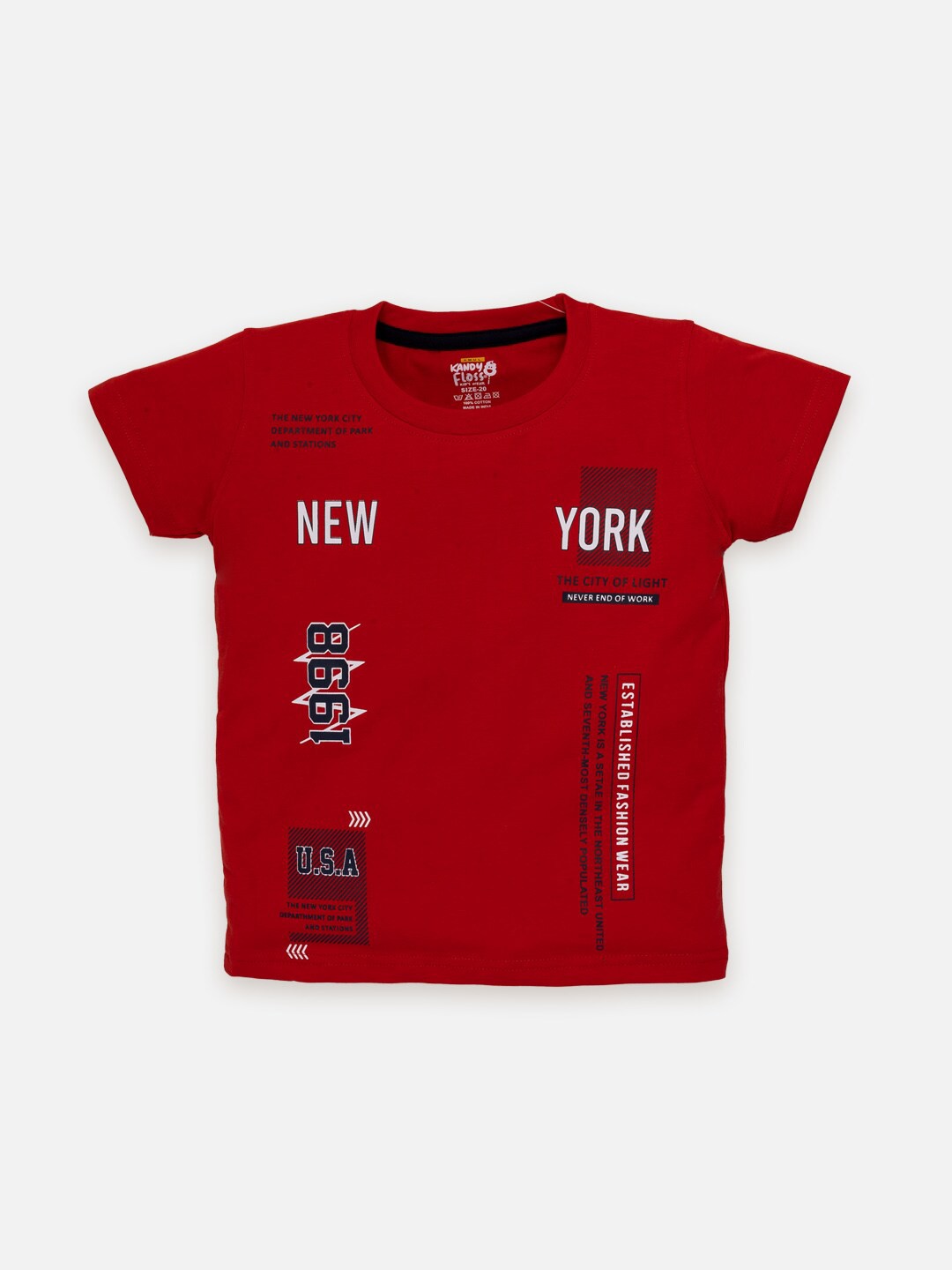 

AMUL Kandyfloss Boys New York Printed Pure Cotton T-shirt, Red