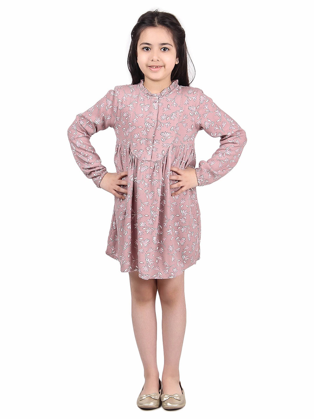 

Miyo Girls Floral Printed Cotton Fit And Flare Dress, Mauve