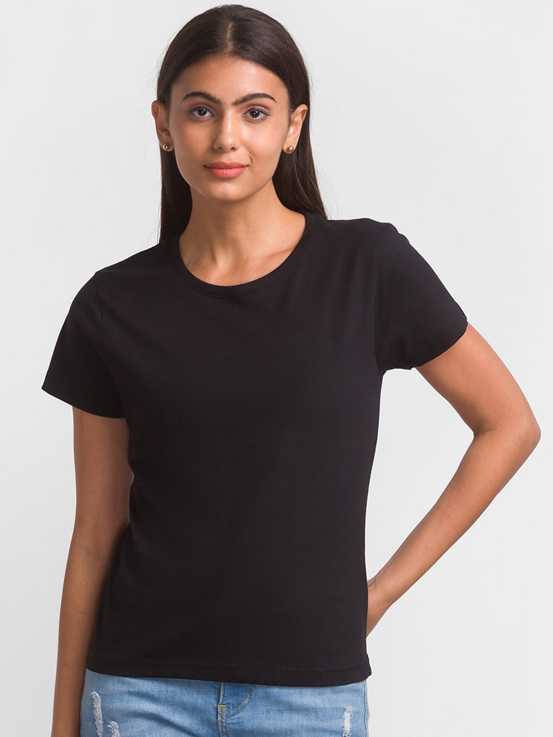 

NOIRA Round Neck Cotton T-shirt, Black