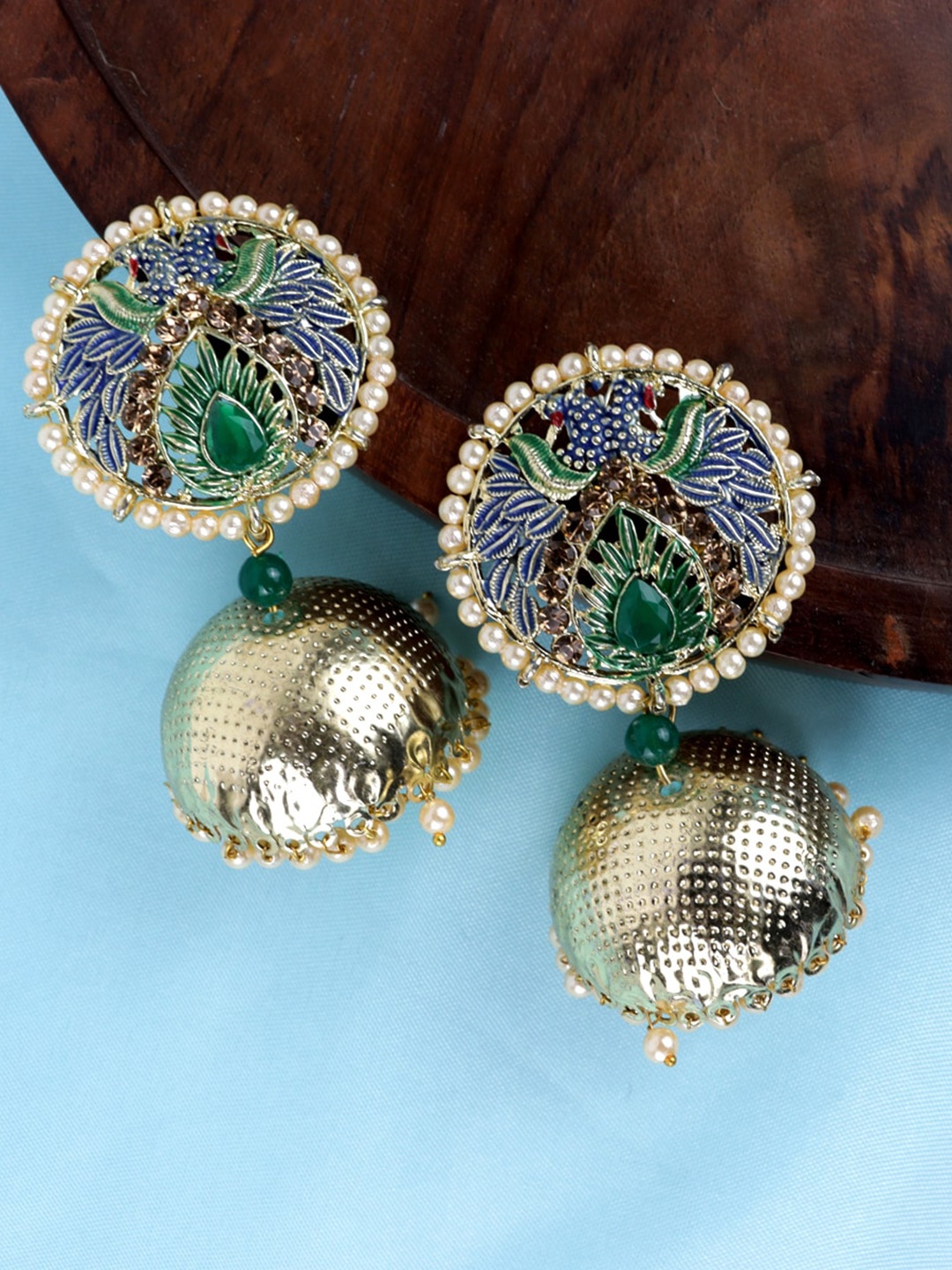 

Krelin Gold-Plated Dome Shaped Jhumkas Earrings, Green