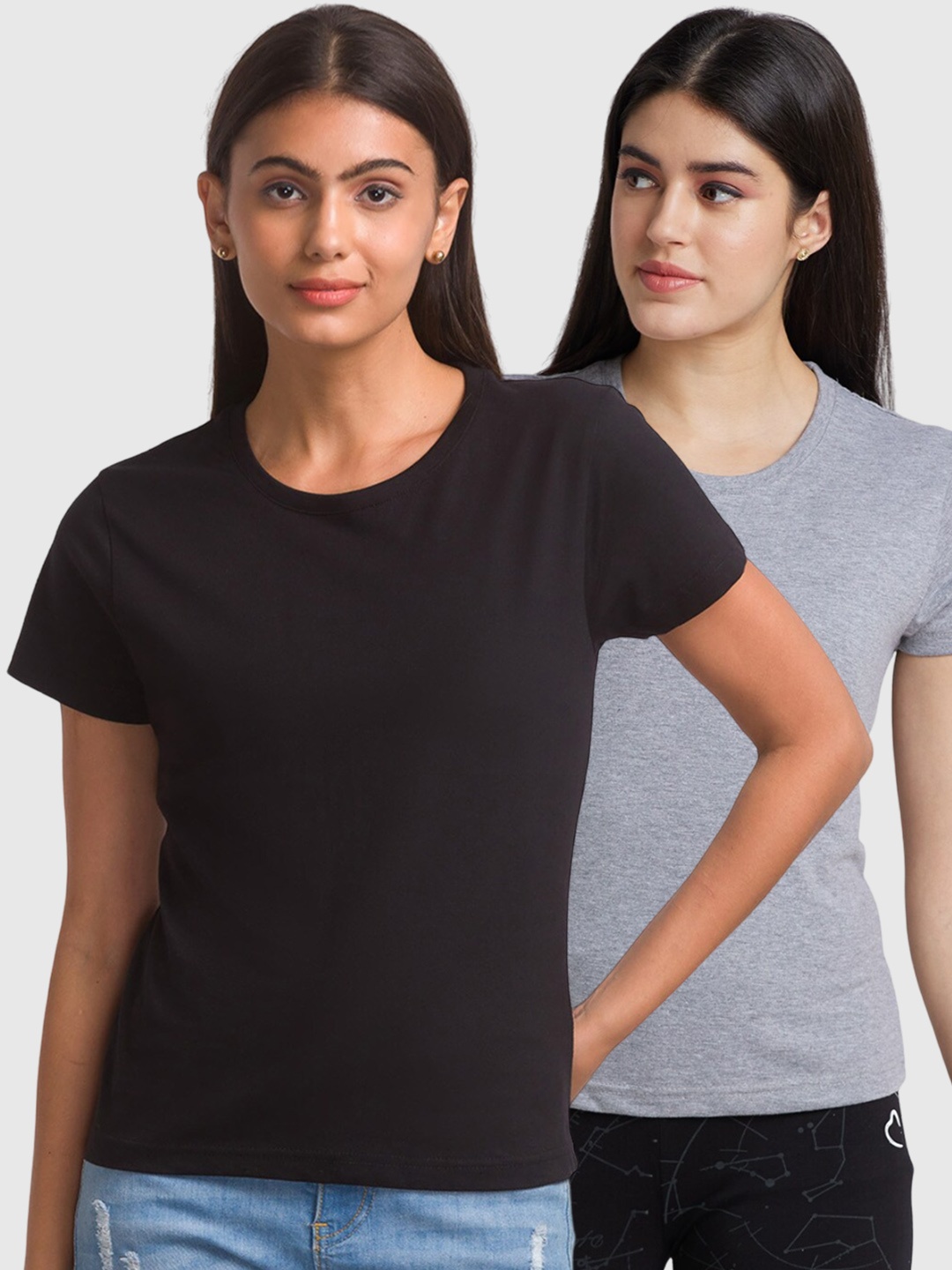 

NOIRA Pack Of 2 Cotton T-shirt, Black