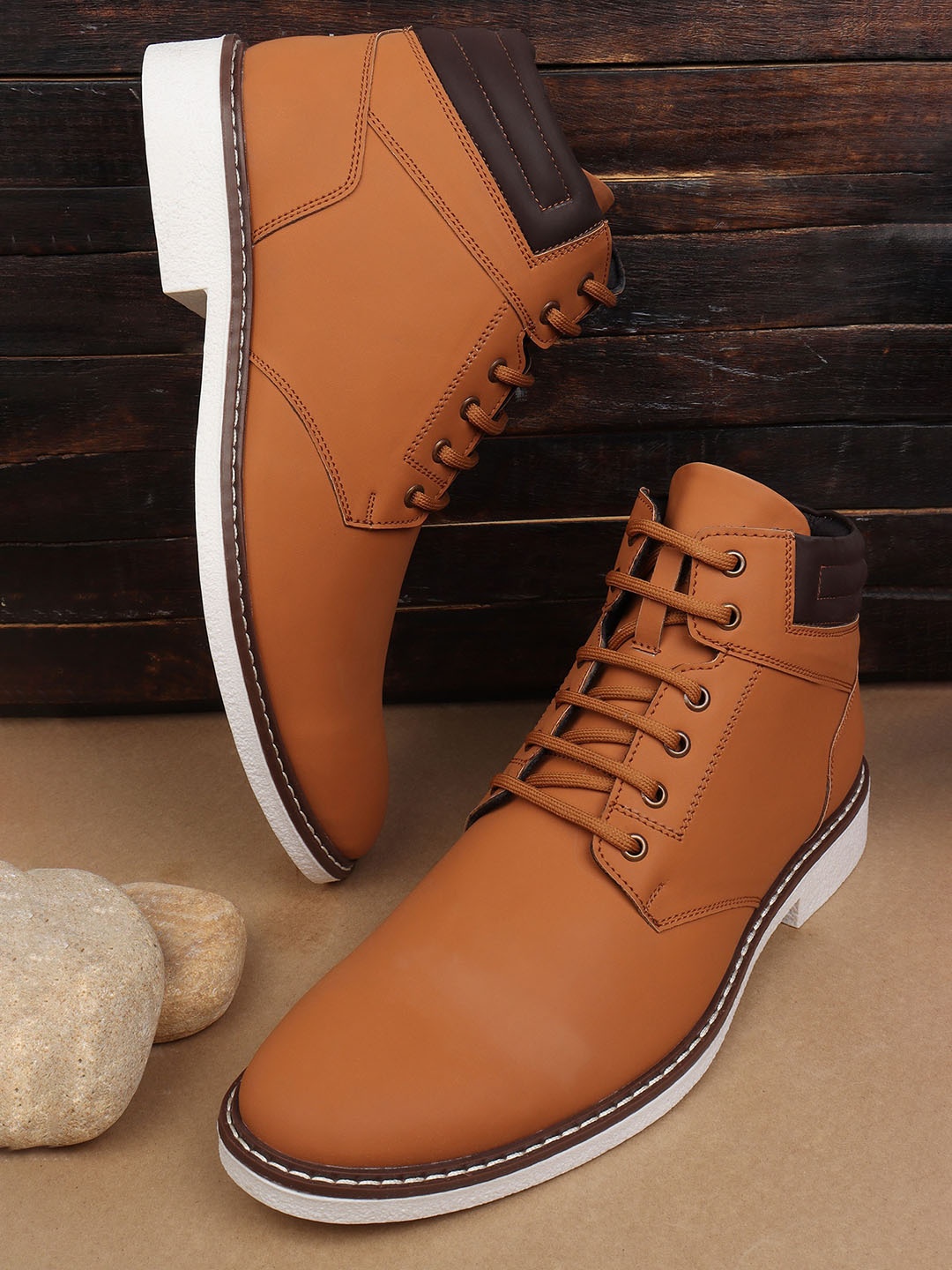 

Carlton London Men Block-Heeled Round Toe Lace-Ups Regular Boots, Mustard