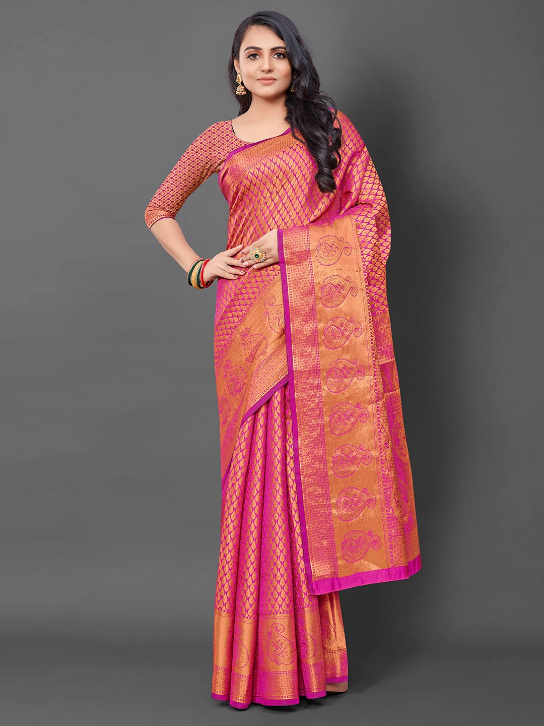 

Anouk Paisley Silk Blend Banarasi Saree, Pink