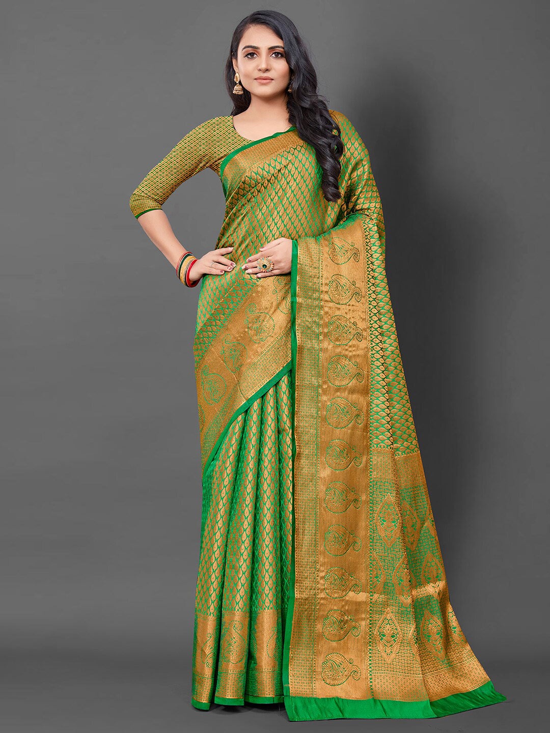 Anouk Green Ethinic motifs woven design Zari Banarasi Saree