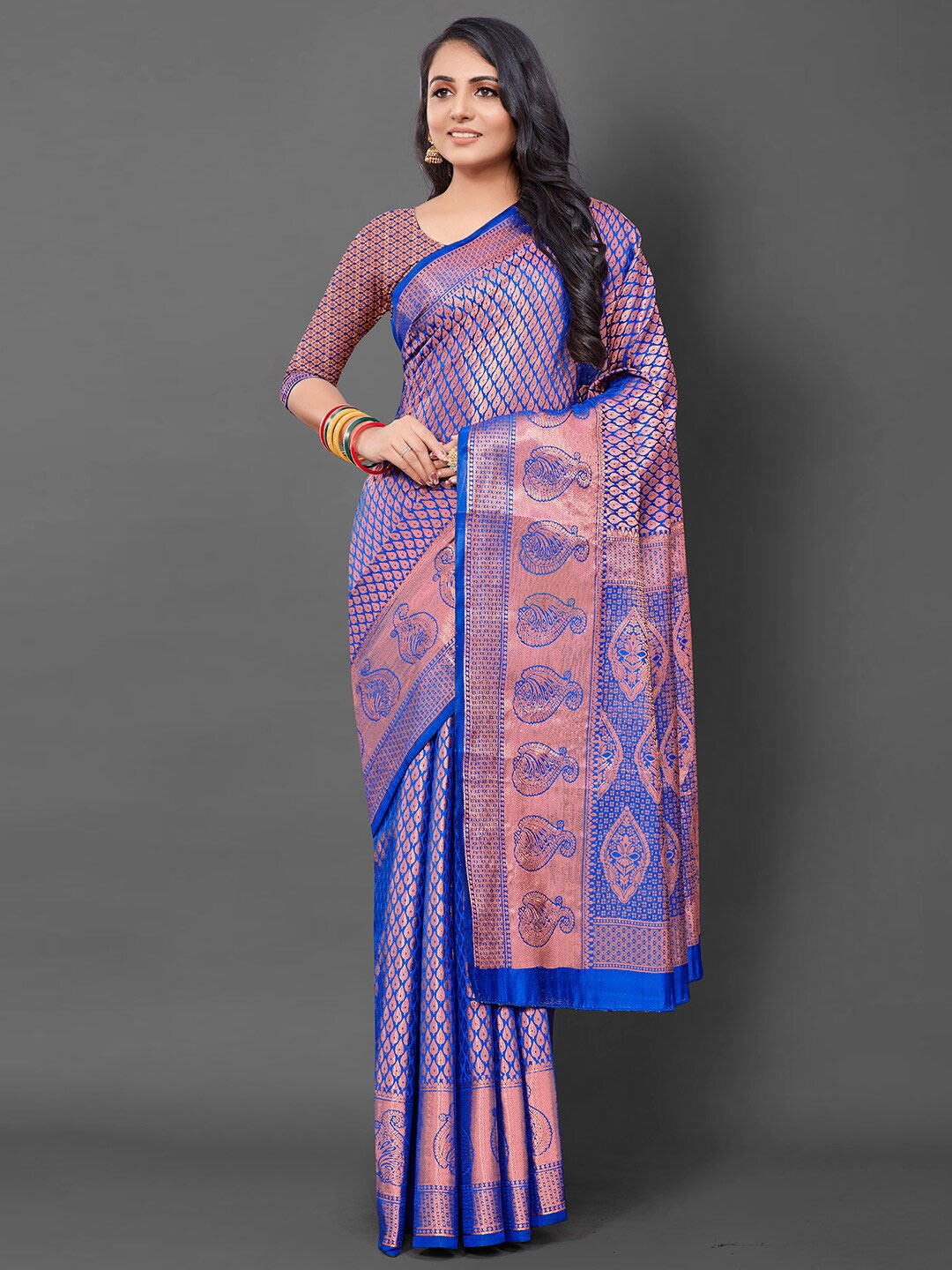 

Anouk Ethnic Motifs Woven Design Banarasi Saree, Blue