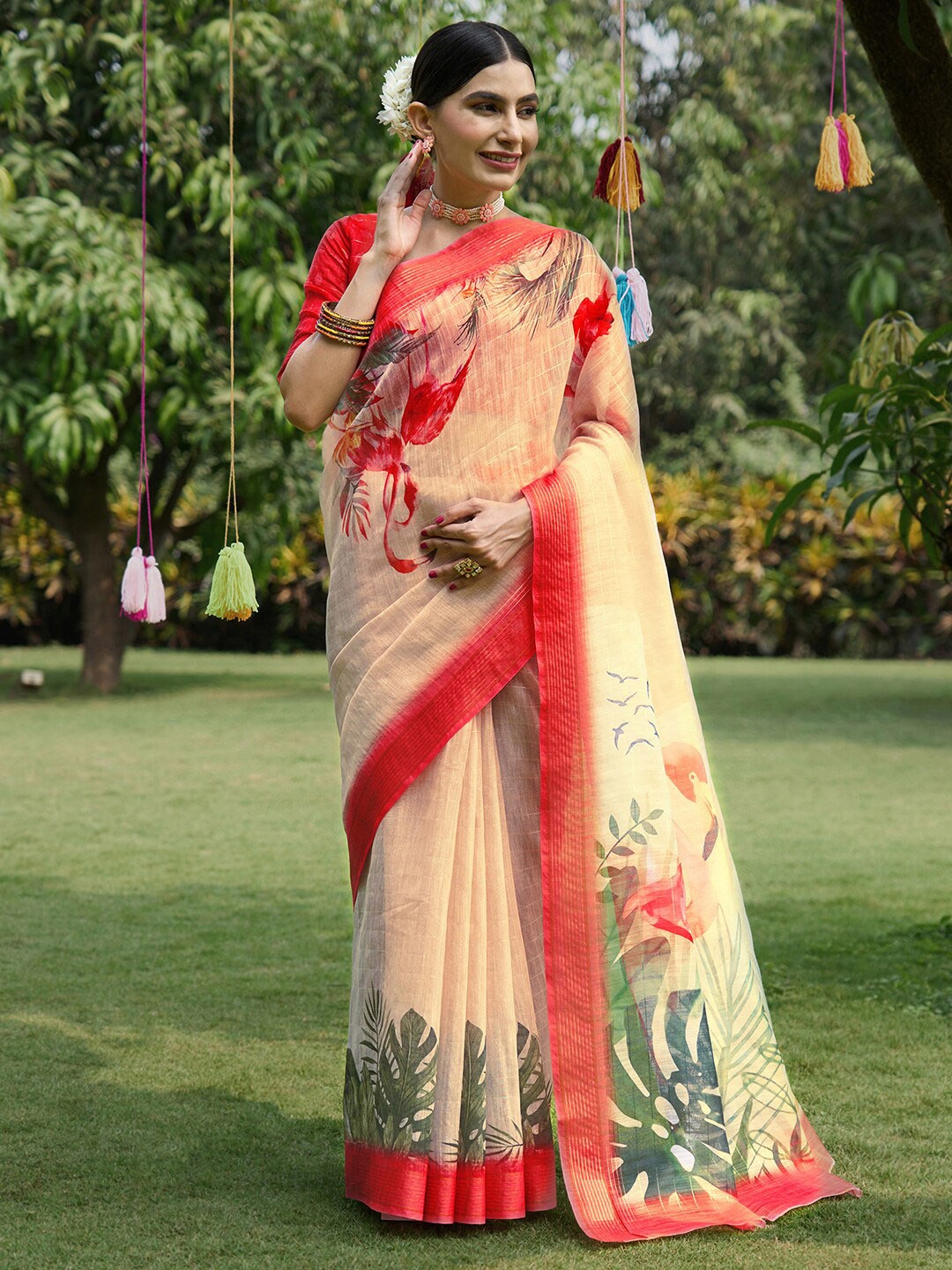 

Anouk Abstract Printed Bagru Saree, Cream