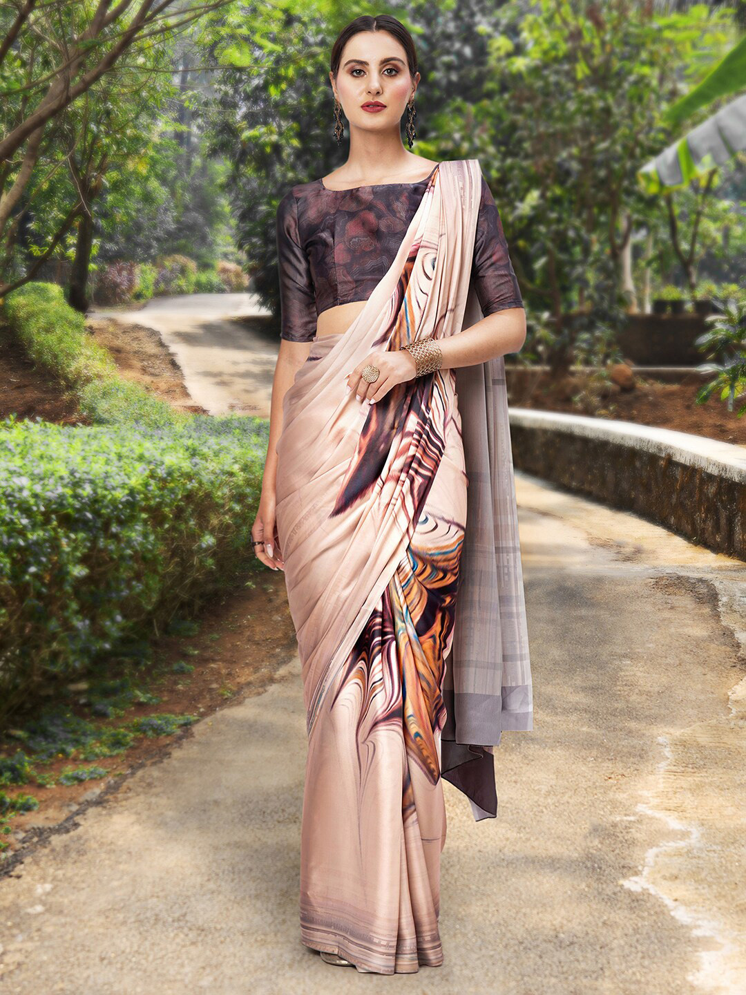 

Anouk Abstract Printed Saree, Cream