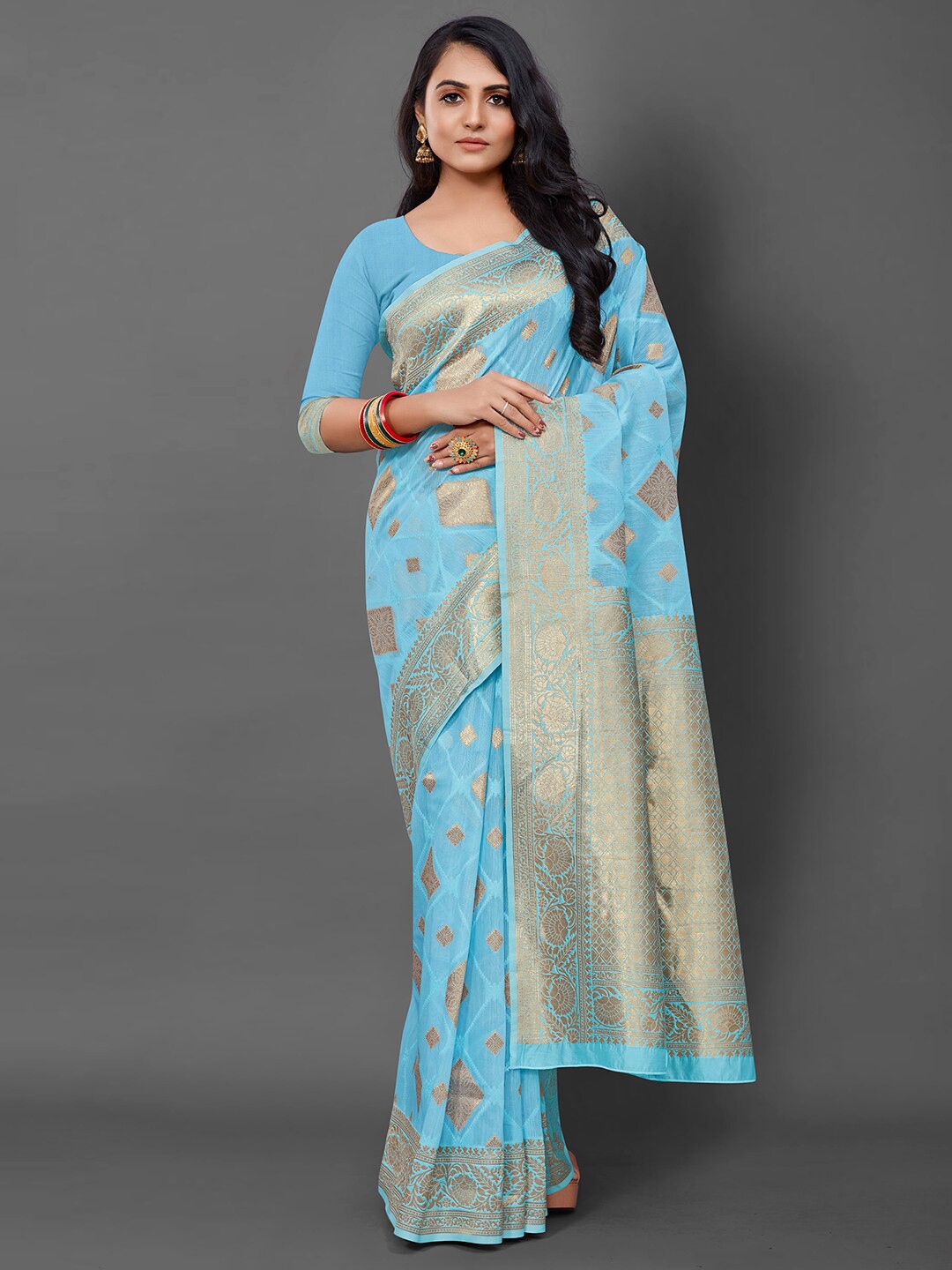 

Anouk Geometric Woven Design Banarasi Saree, Blue