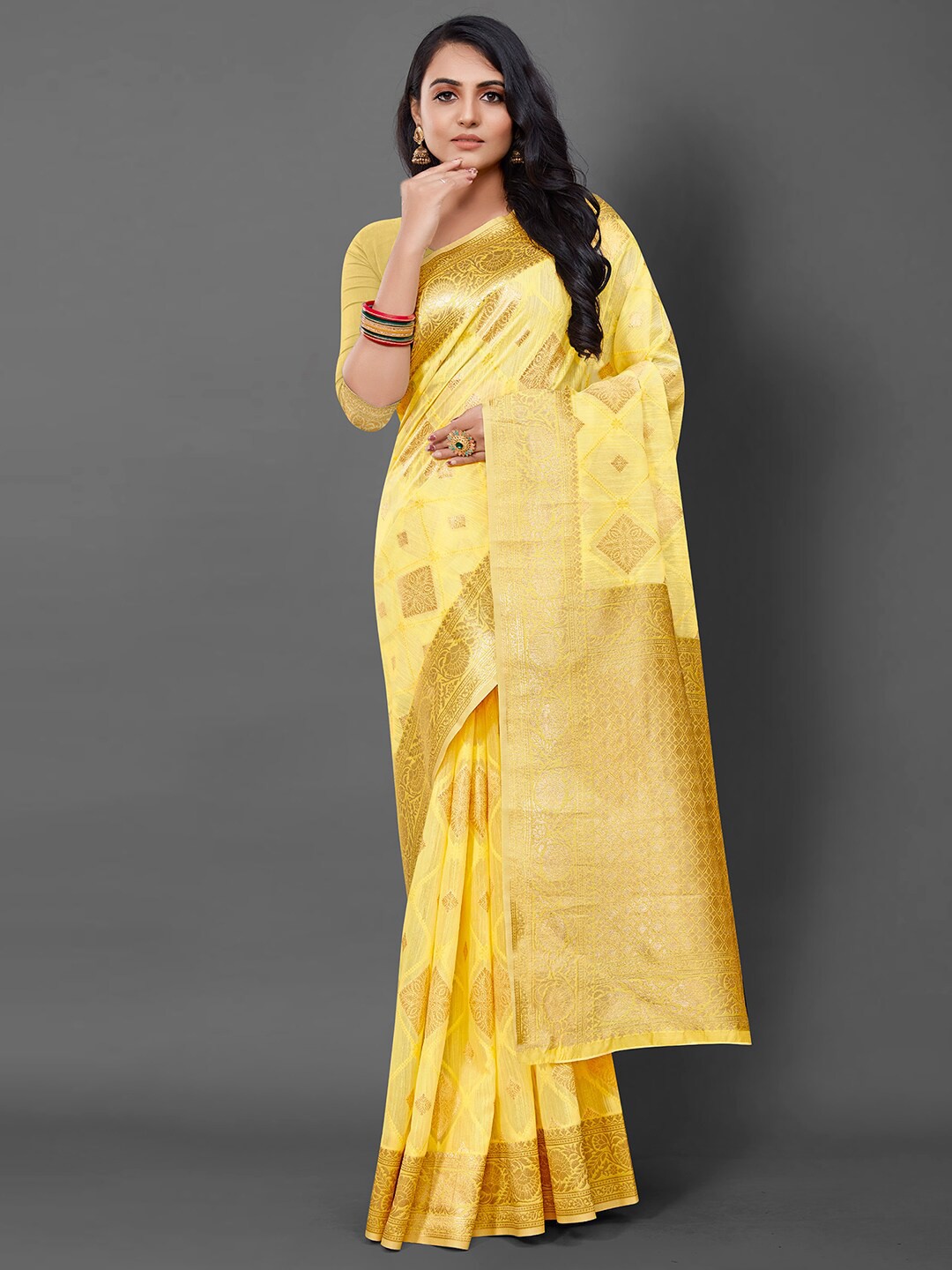 

Anouk Ethinic motifs woven design Zari Banarasi Saree, Yellow