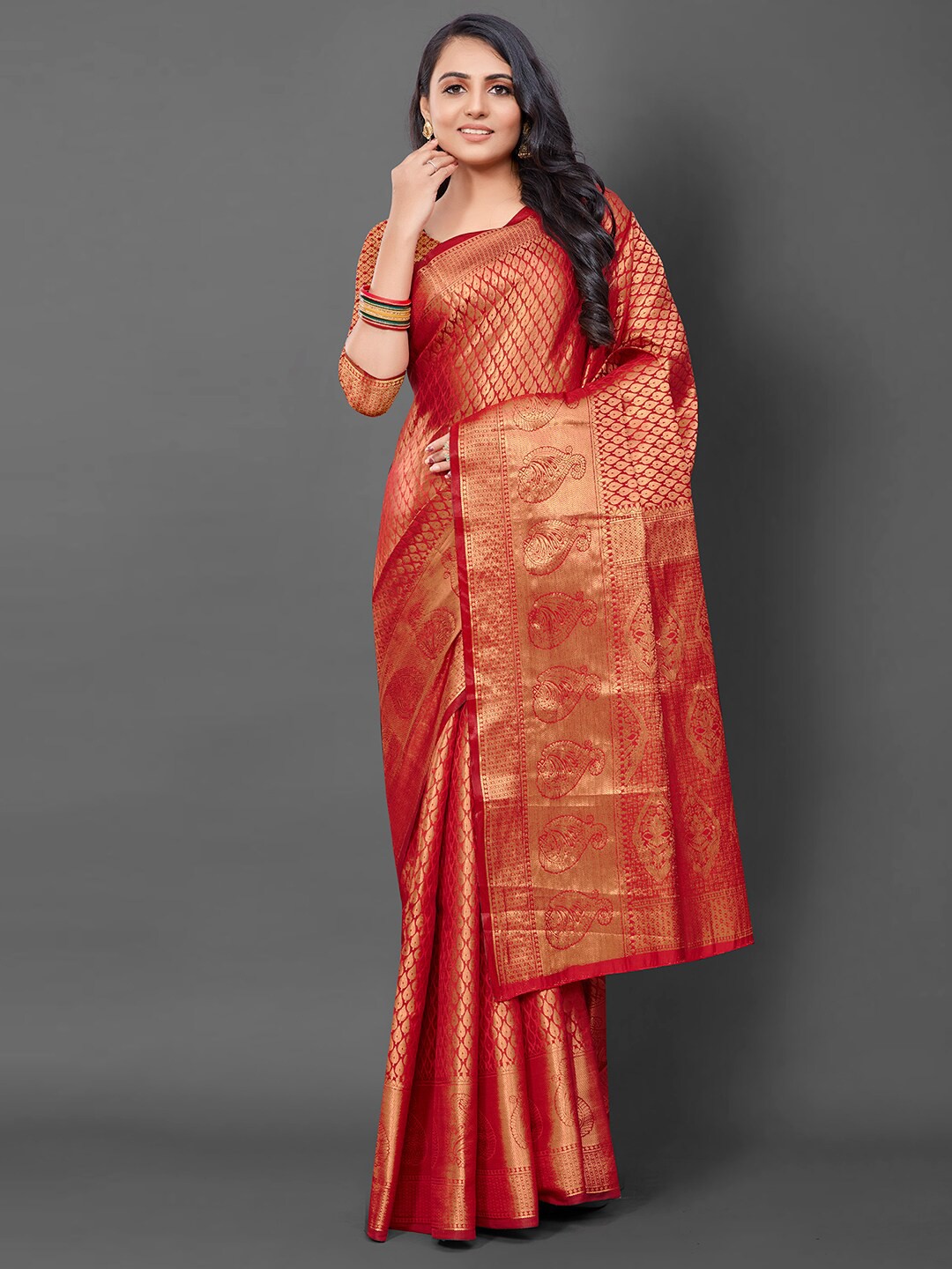 

Anouk Ethnic Motif Woven Design Banarasi Saree, Red
