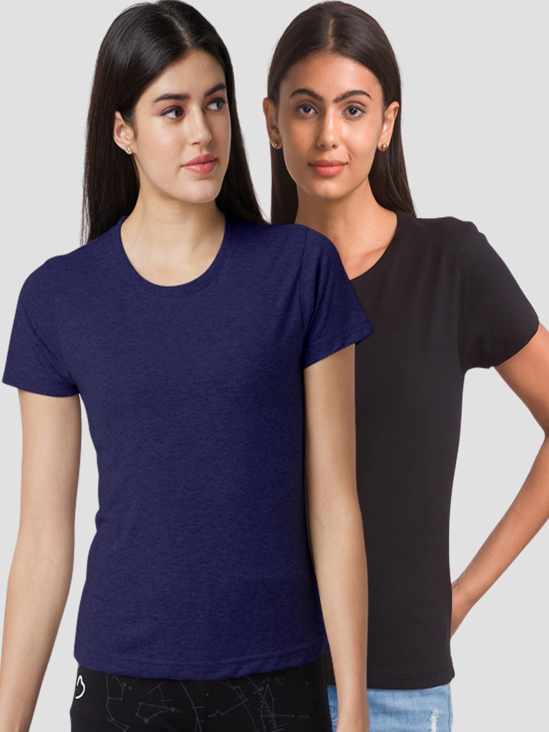 

NOIRA Pack Of 2 Cotton T-shirt, Black