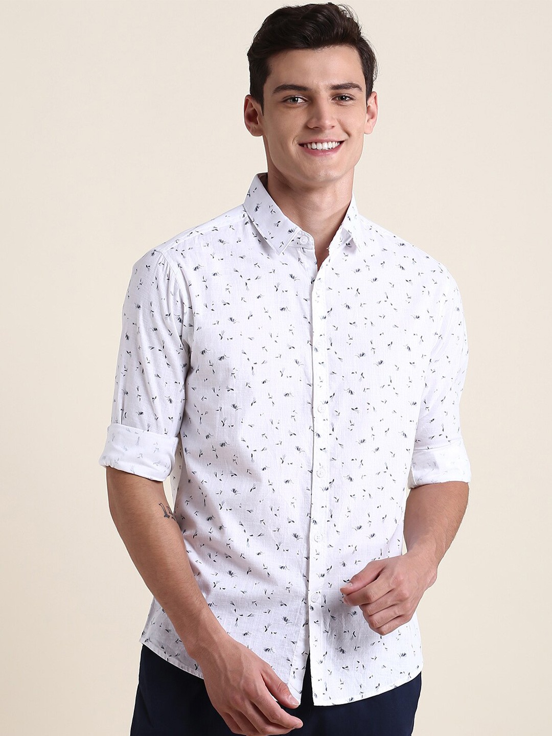 

Dennis Lingo Floral Printed Slim Fit Cotton Casual Shirt, White