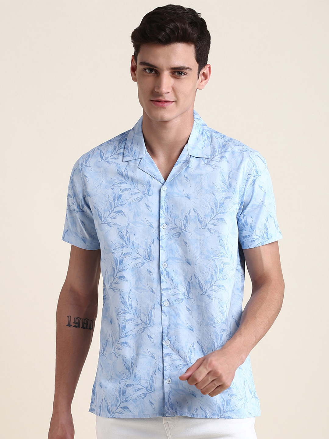 

Dennis Lingo Tropical Printed Pure Cotton Casual Shirt, Blue