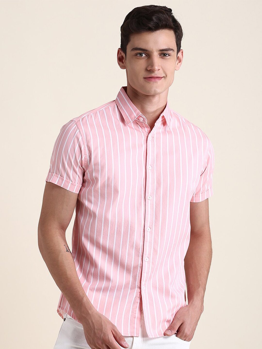 

Dennis Lingo Slim Fit Striped Casual Shirt, Pink