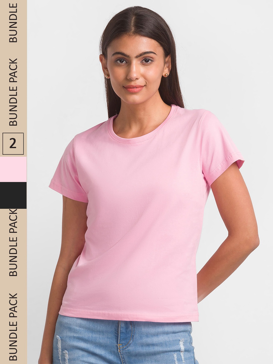 

NOIRA Pack Of 2 Cotton T-Shirt, Black