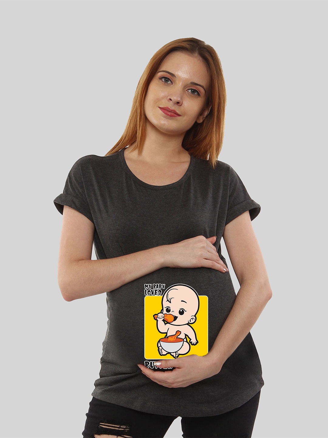 

SillyBoom Printed Maternity Cotton T-shirt, Charcoal