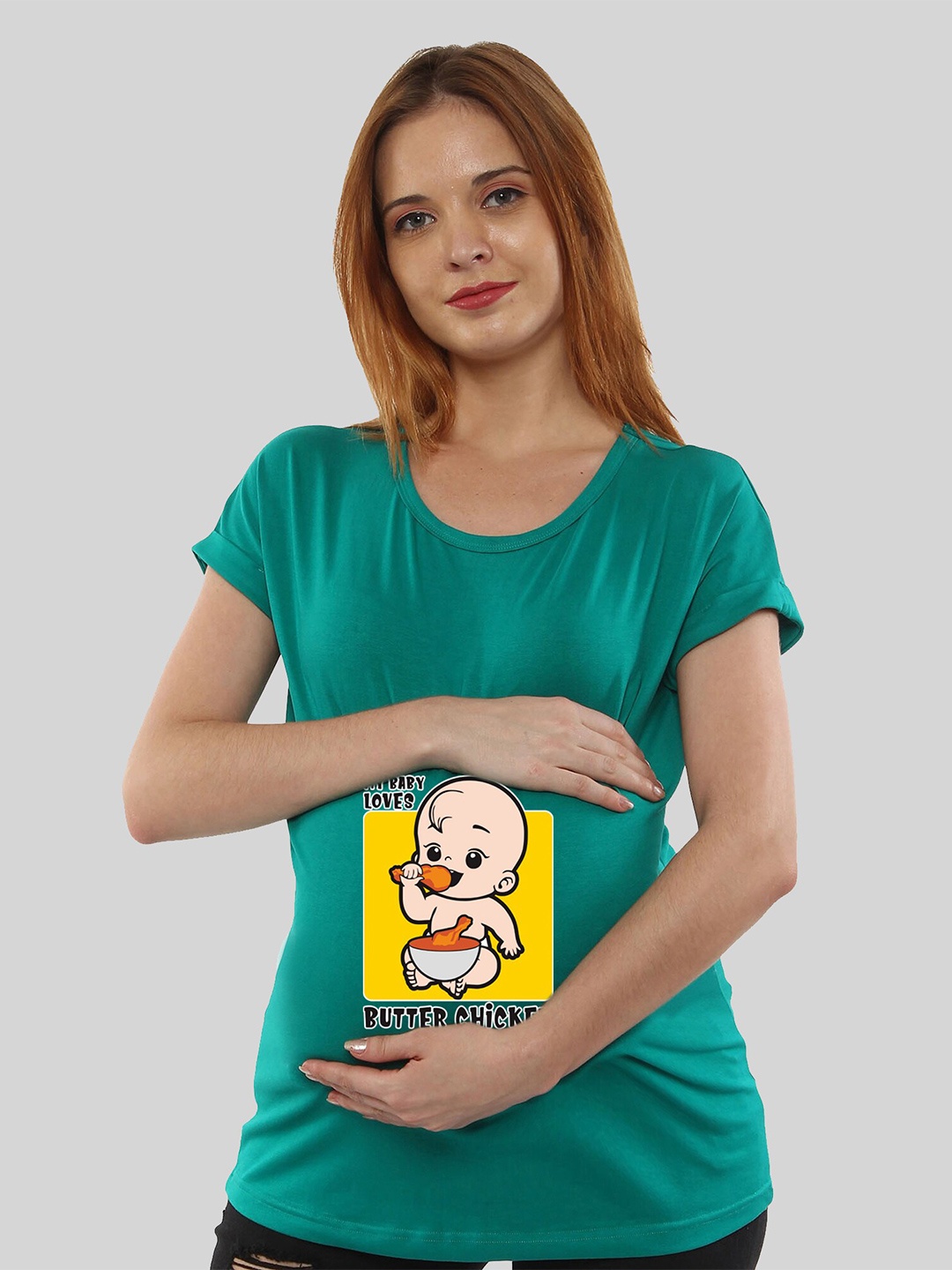 

SillyBoom Graphic Printed Cotton Dolman Sleeves Maternity T-shirt, Teal