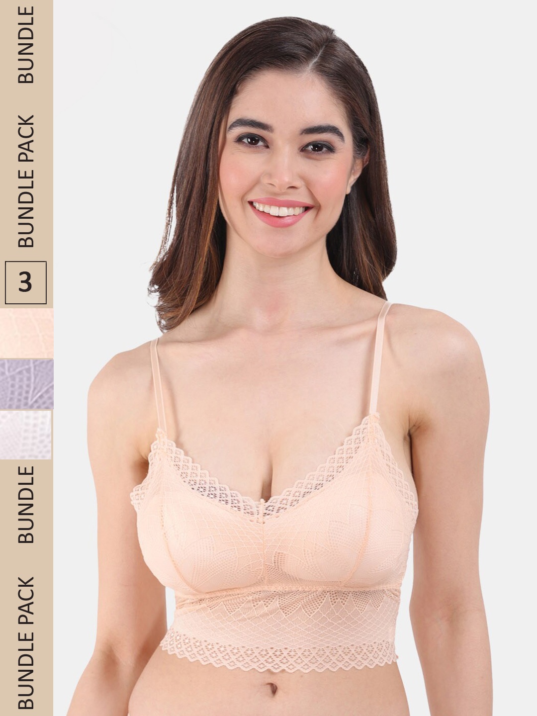 

Amour Secret Pack Of 3 Lightly Padded All Day Comfort Seamless Bralette Bra, Peach