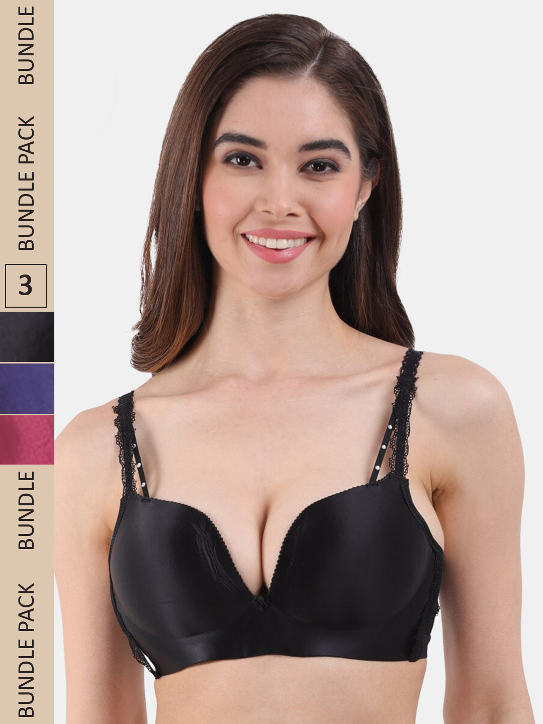 

Amour Secret Pack Of 3 Heavily Padded All Day Comfort Seamless Plunge Bra, Black