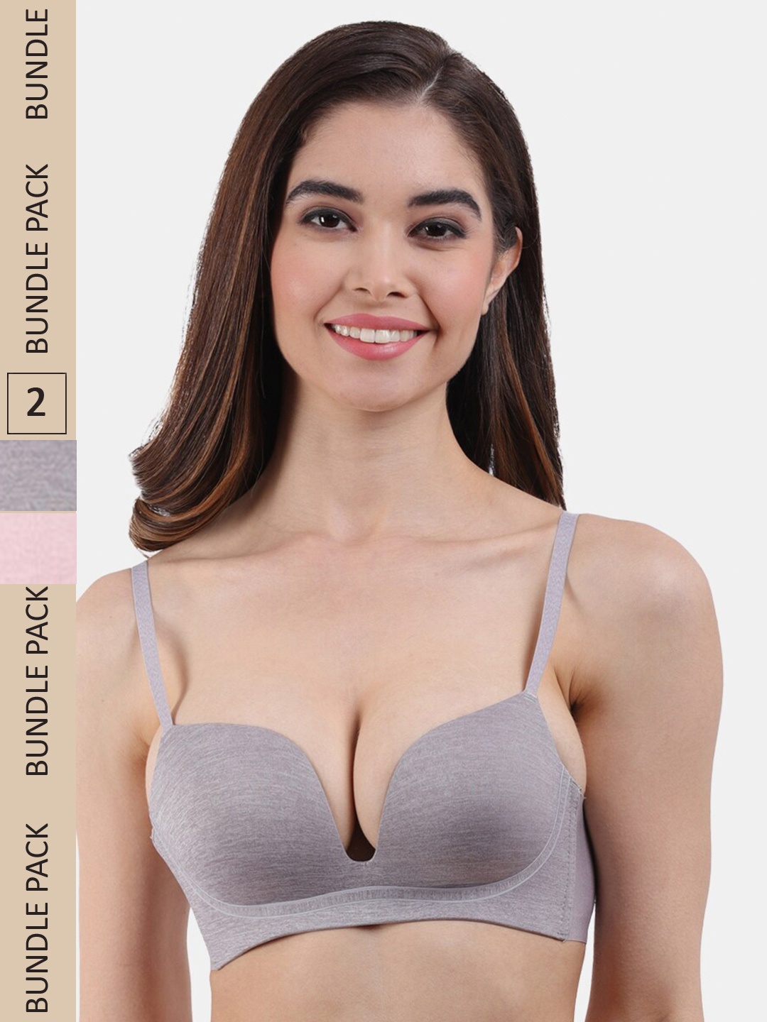 Amour Secret Pack Of 2 Lightly Padded All Day Comfort Plunge Bra, Grey