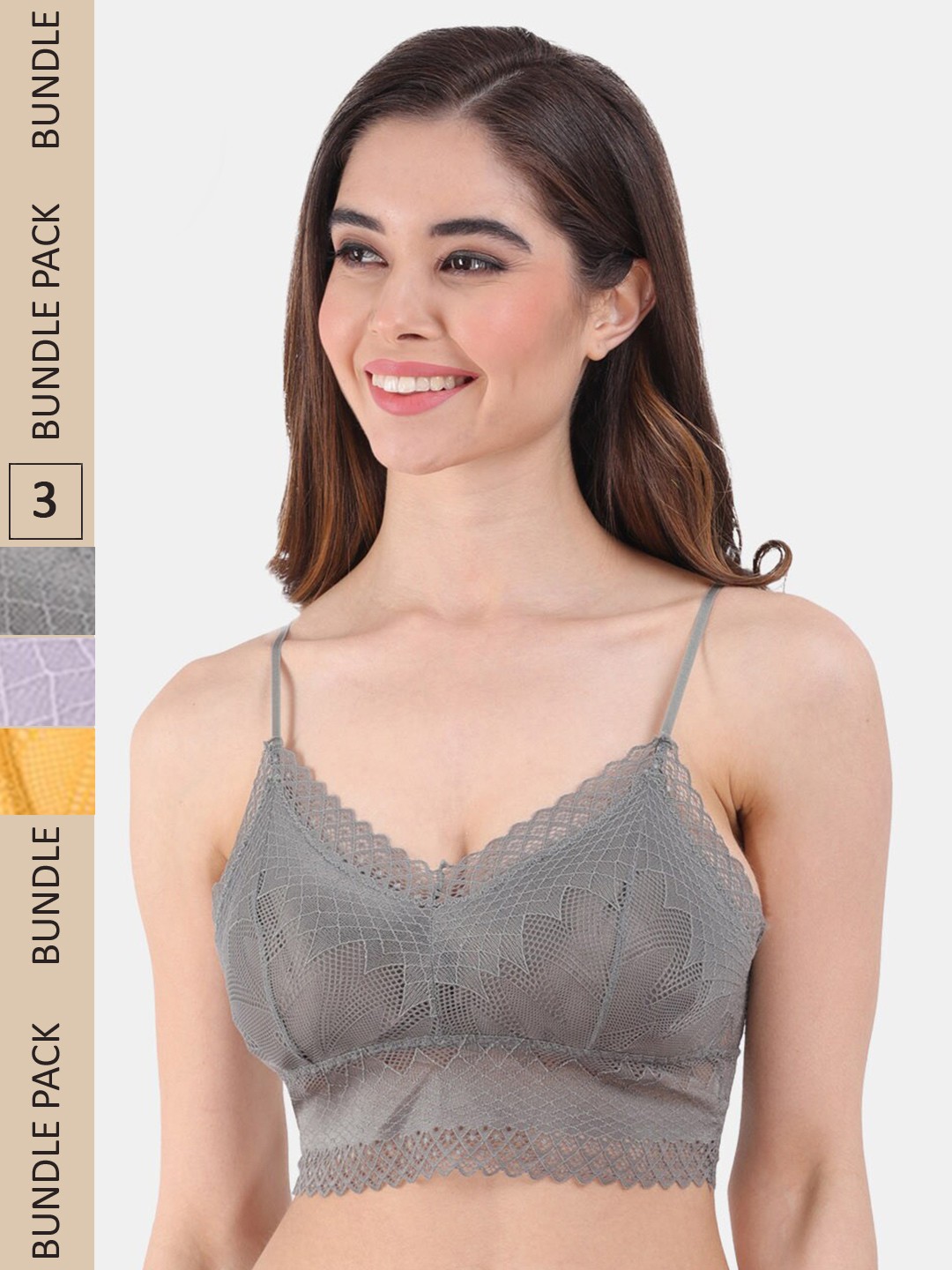 

Amour Secret Pack Of 3 Lightly Padded Seamless Bralette Bra PD601_Grn_Prl_Ylw, Green