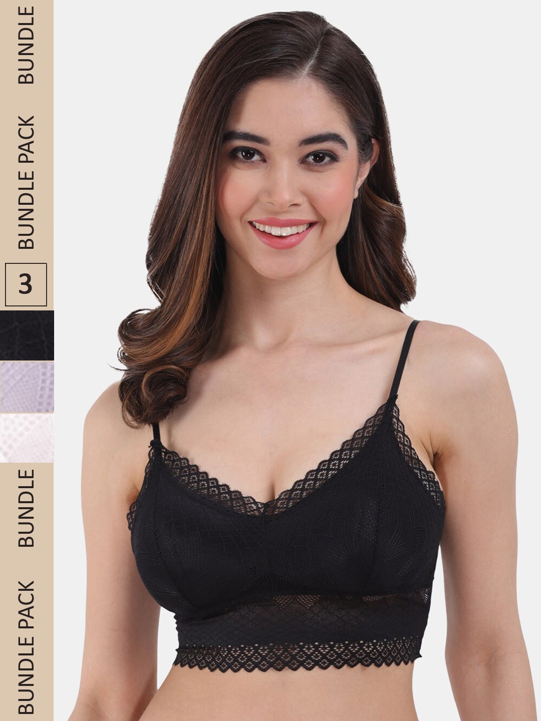 

Amour Secret Pack Of 3 Lightly Padded Seamless Bralette Bra PD601_Blk_Prl_Wht, Purple