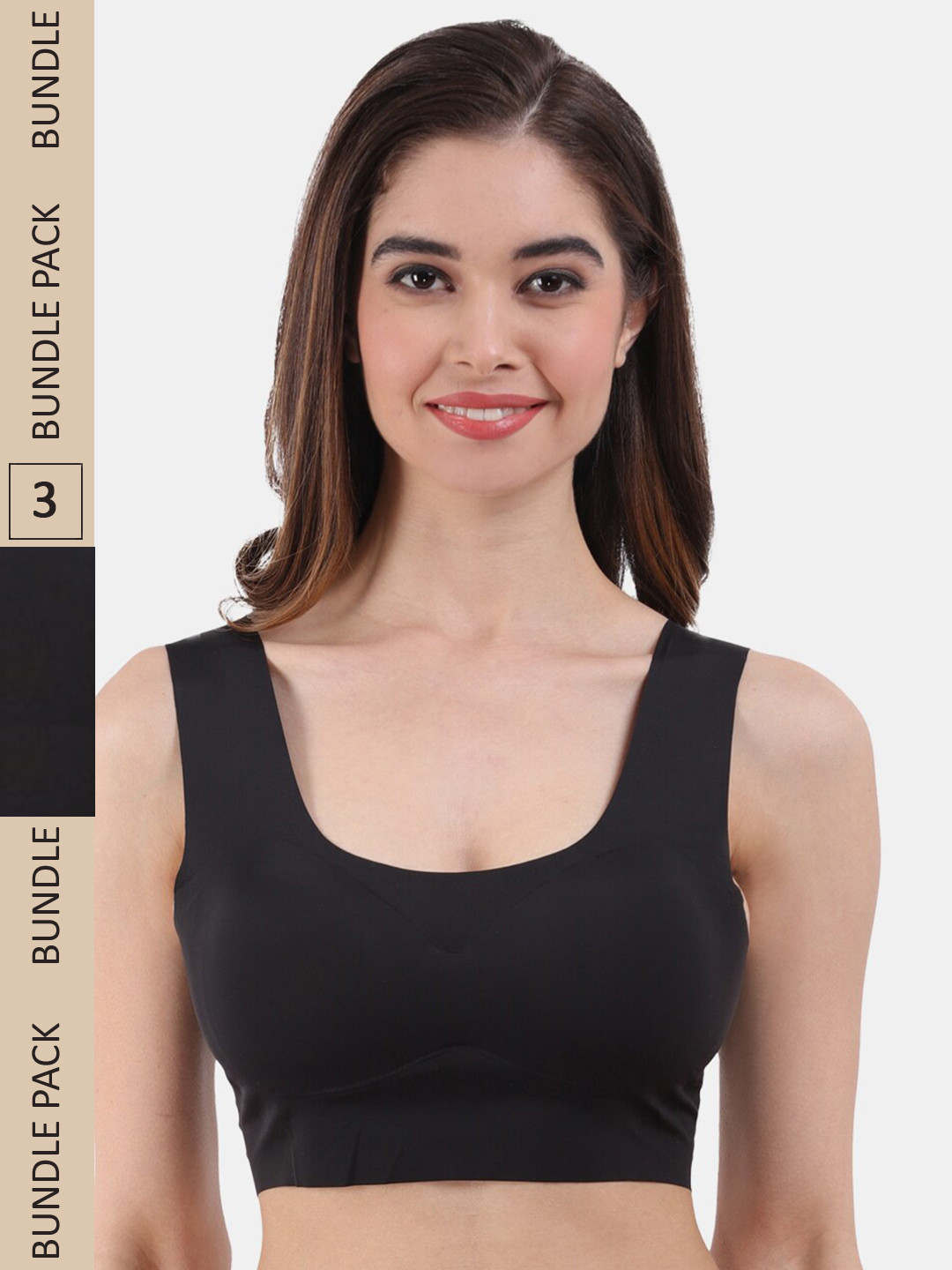 

Amour Secret Pack Of 3 Lightly Padded Dry-Fit Sports Bra S1001N_Blk_Blk_Blk, Black