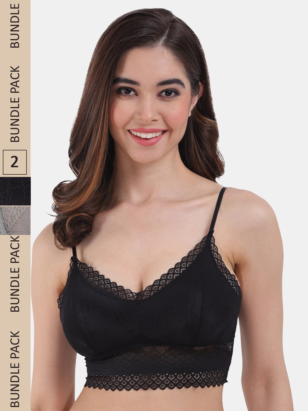 

Amour Secret Pack Of 2 Lightly Padded Seamless Bralette Bra PD601_Blk_Grn, Black