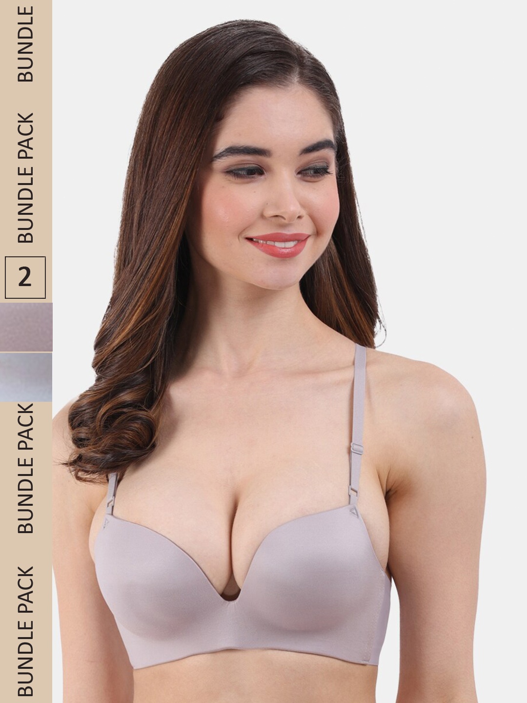 

Amour Secret Pack Of 2 Lightly Padded Seamless Bralette Bra PD2016_Gry_Sblu, Grey