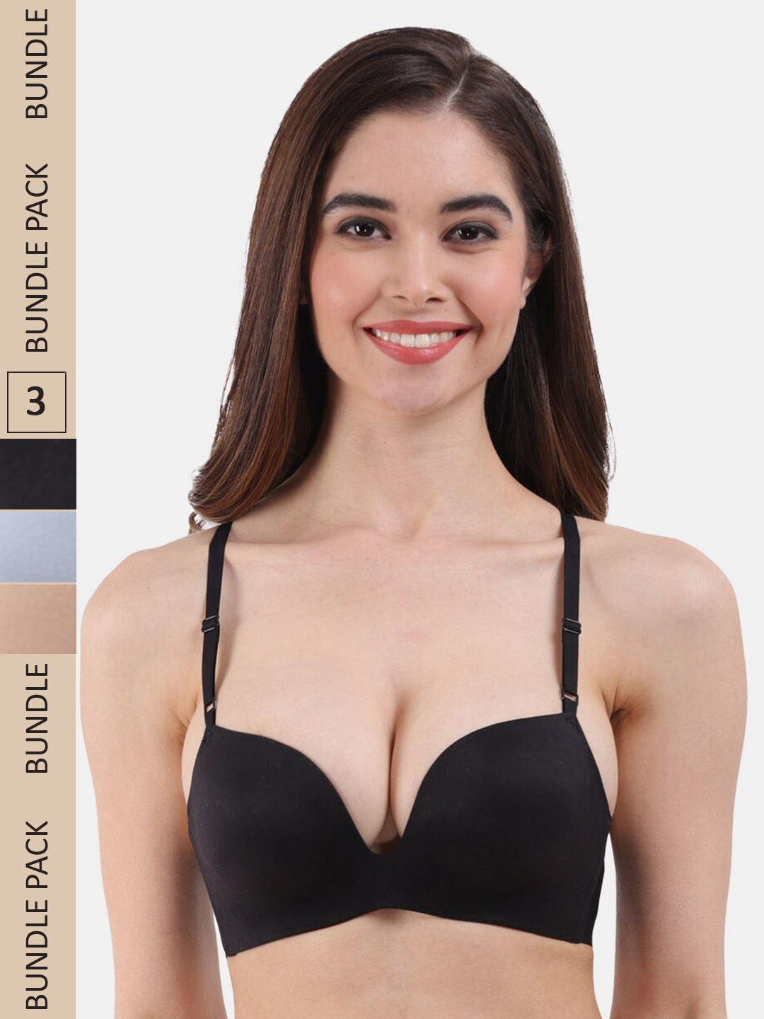 

Amour Secret Pack Of 3 Heavily Padded All Day Comfort Seamless Push-Up Bra, Black