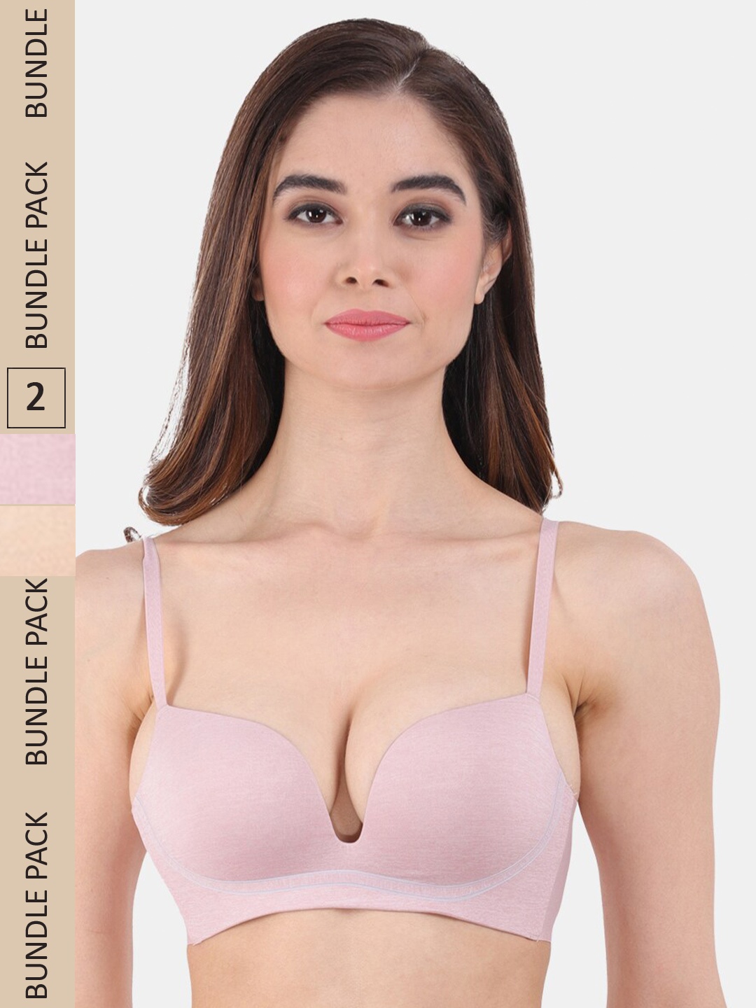 

Amour Secret Pack Of 2 Lightly Padded Plunge Bra PD2018_Pch_Skn, Peach
